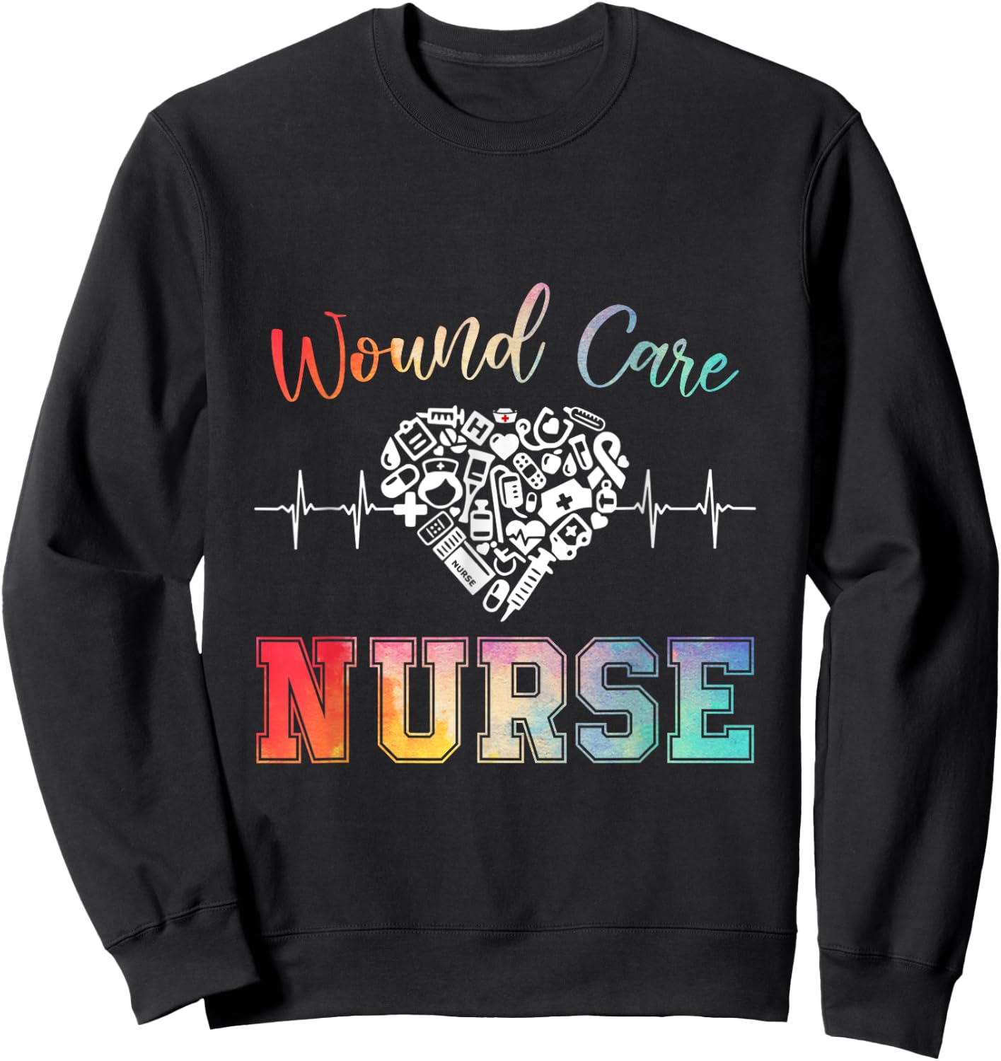 Wound Care Nurse Watercol Love Heart Stethoscope Nurse Women Sweatshirt - Sweatshirt | Black