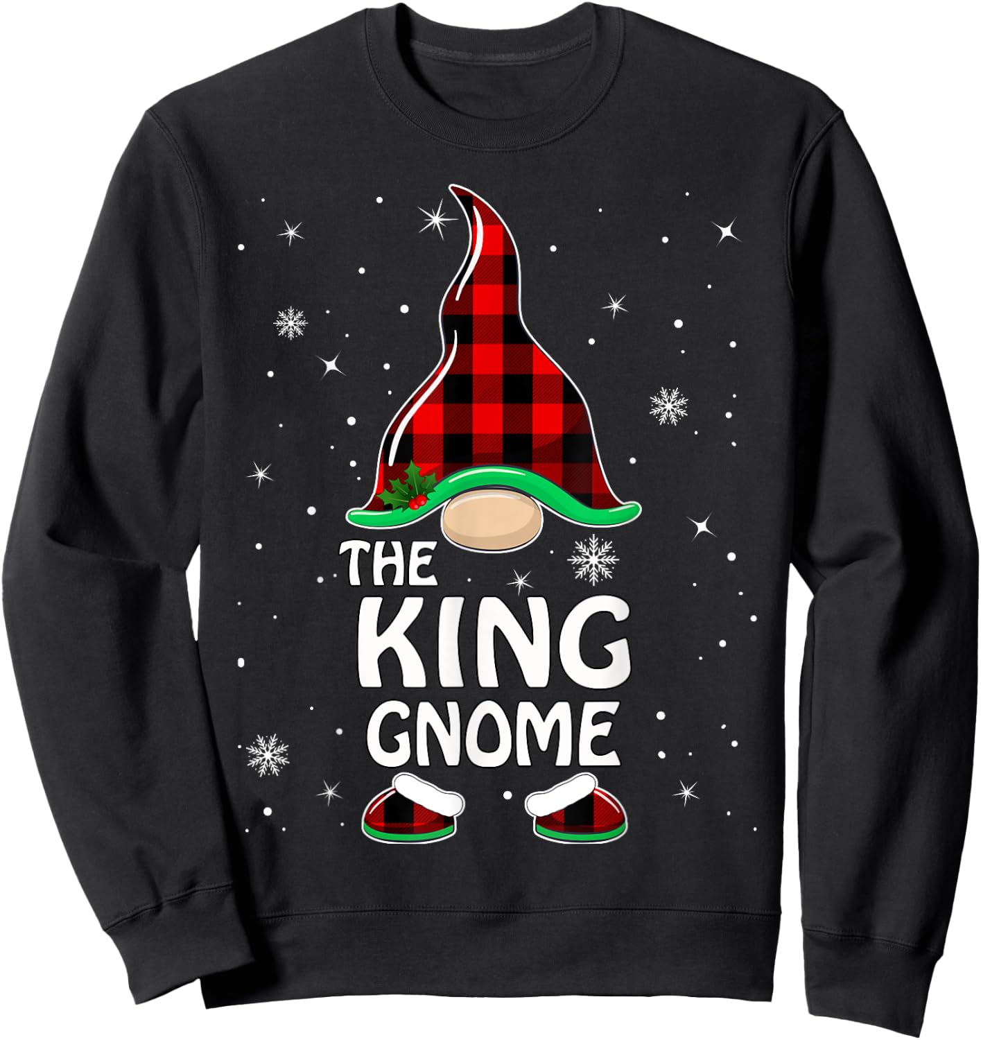 King Gnome Buffalo Plaid Matching Family Christmas Pajama Sweatshirt - Sweatshirt | Black