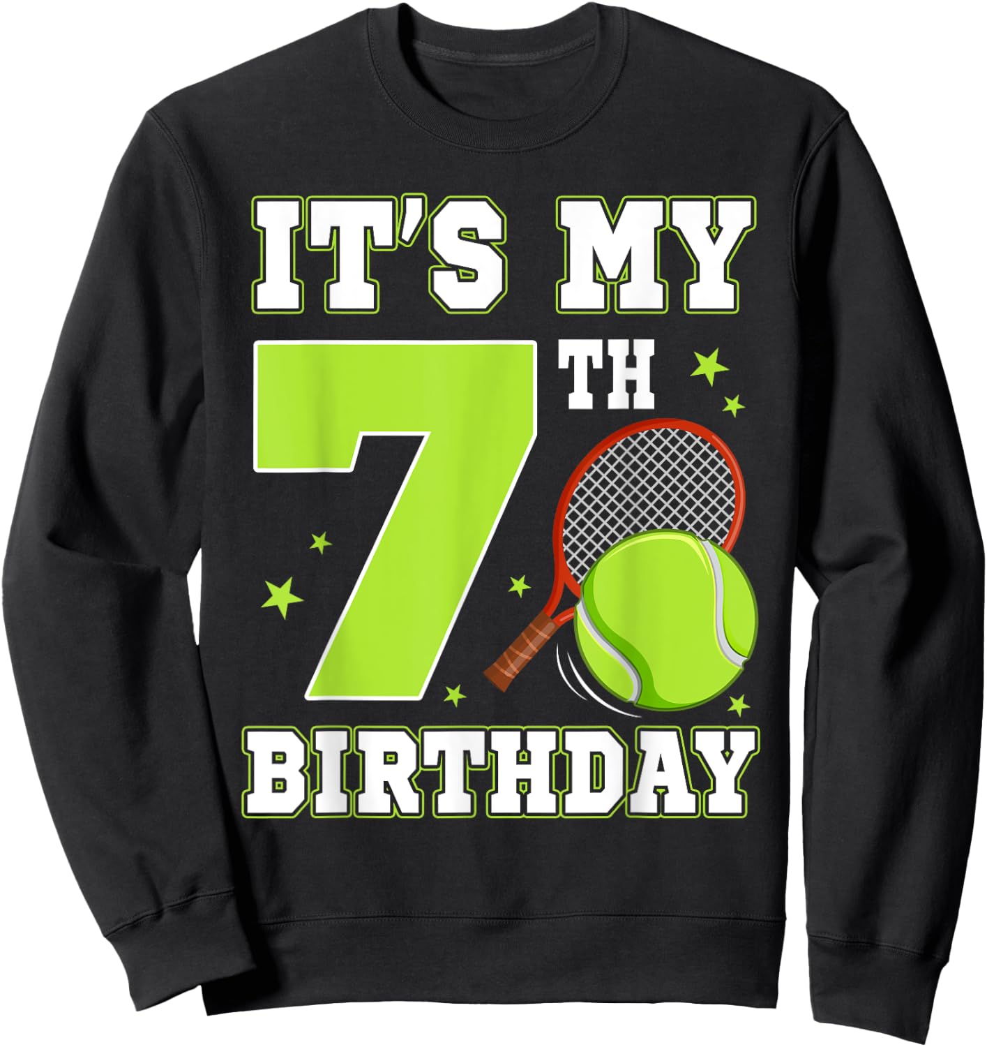 It's My 7th Birthday Tennis Themed 7 Year Old Party Kids Sweatshirt - Sweatshirt | Black