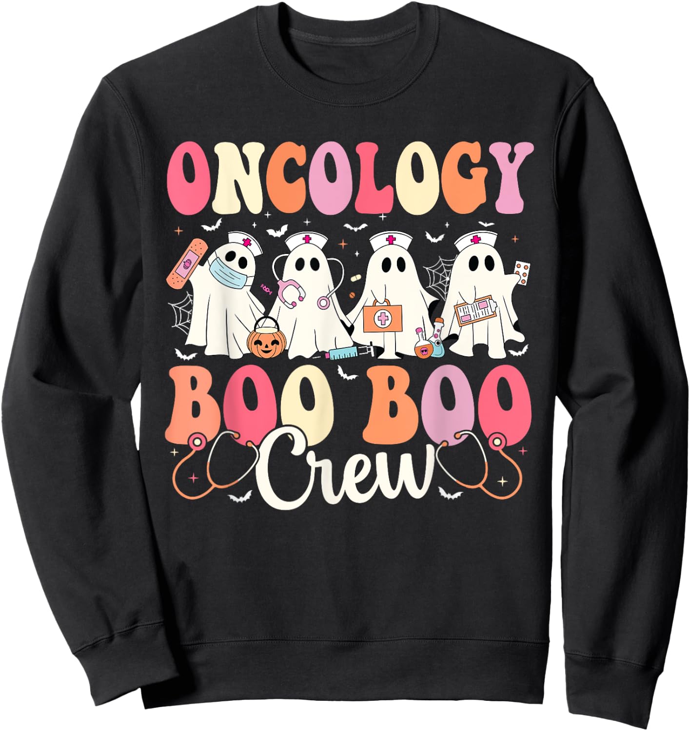 Oncology Nurse Boo Boo Crew Ghost Nurse Halloween Costume Sweatshirt - Sweatshirt | Black