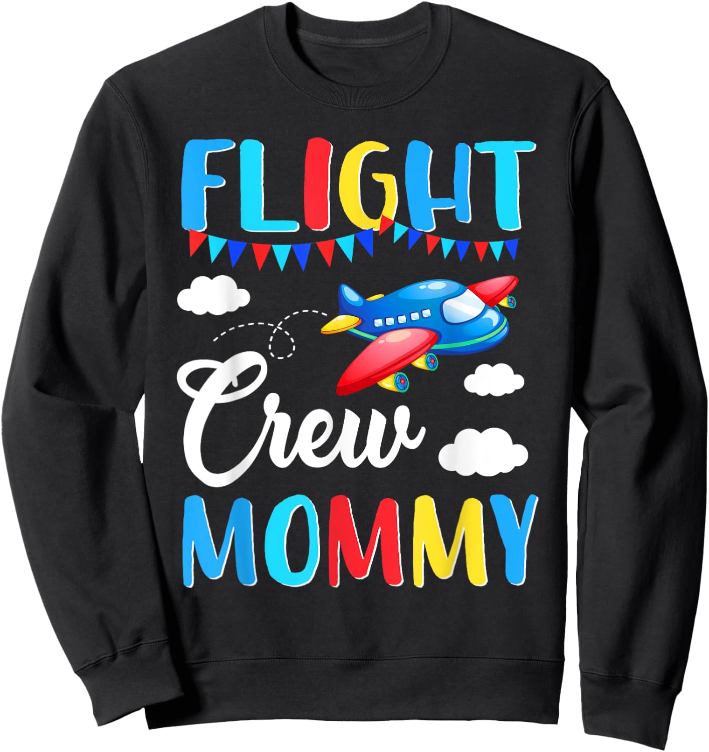 Flight Crew Mommy Airplane Birthday Mommy Family Matching Sweatshirt - Sweatshirt | Black