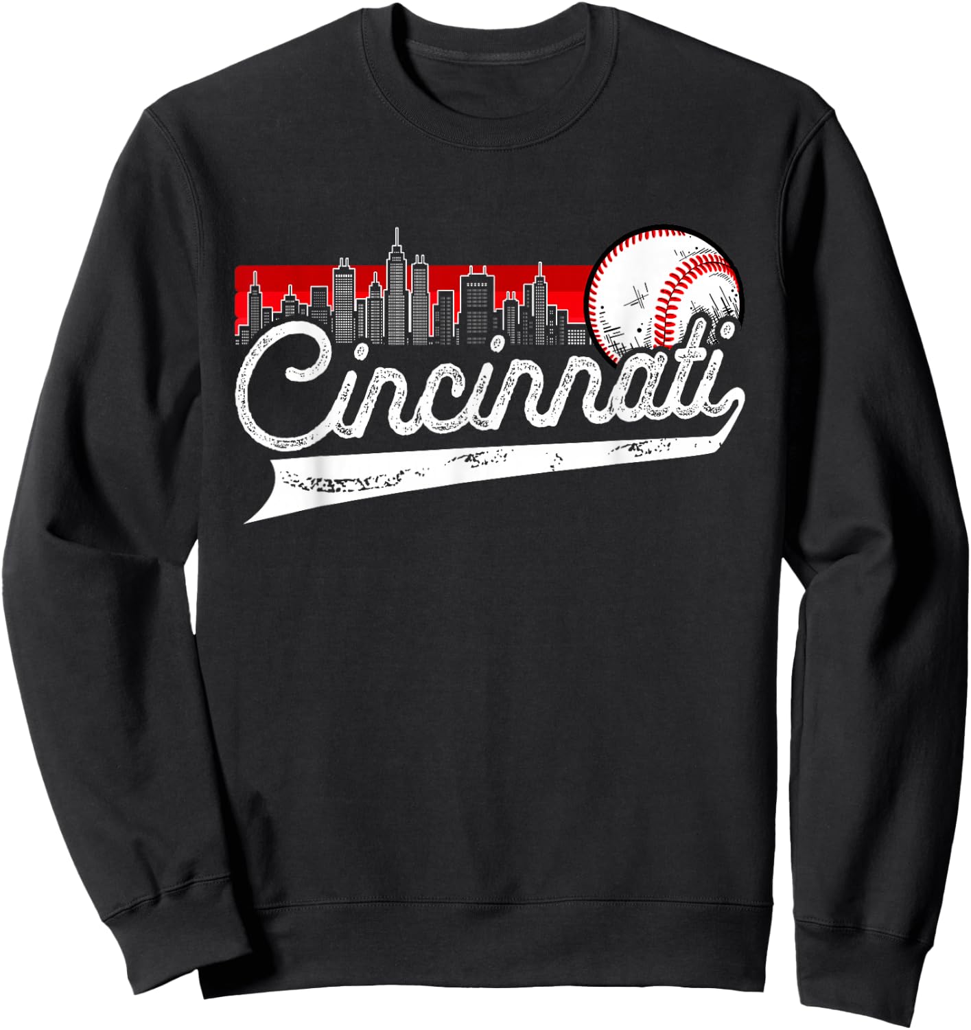 Retro Cincinnati Vintage Baseball Softball Lover Women Men Sweatshirt - Sweatshirt | Black