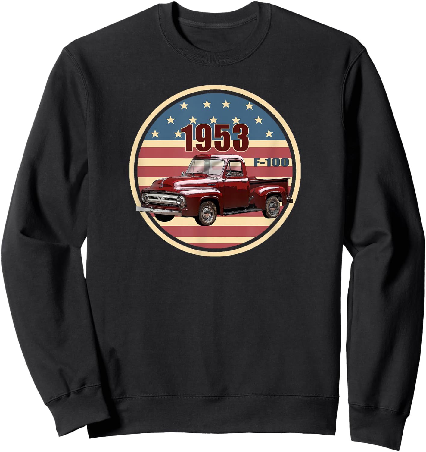 Vintage 1953 F-100, Red Pick Up Trucks, Hot Rod, Patriotic Sweatshirt - Sweatshirt | Black