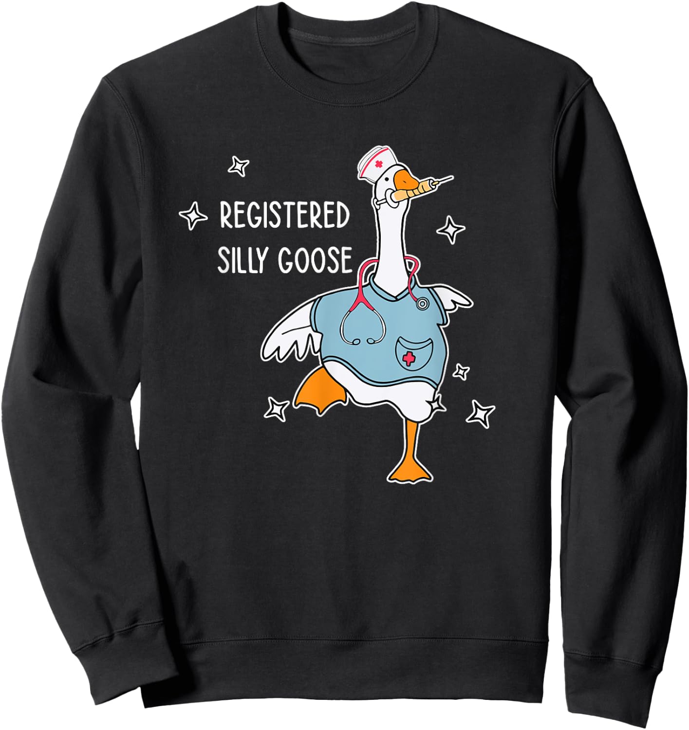 Nurse Registered Silly Goose Nursing School Black X-Small -Adults Short Sleeve Sweatshirt - Sweatshirt | Black