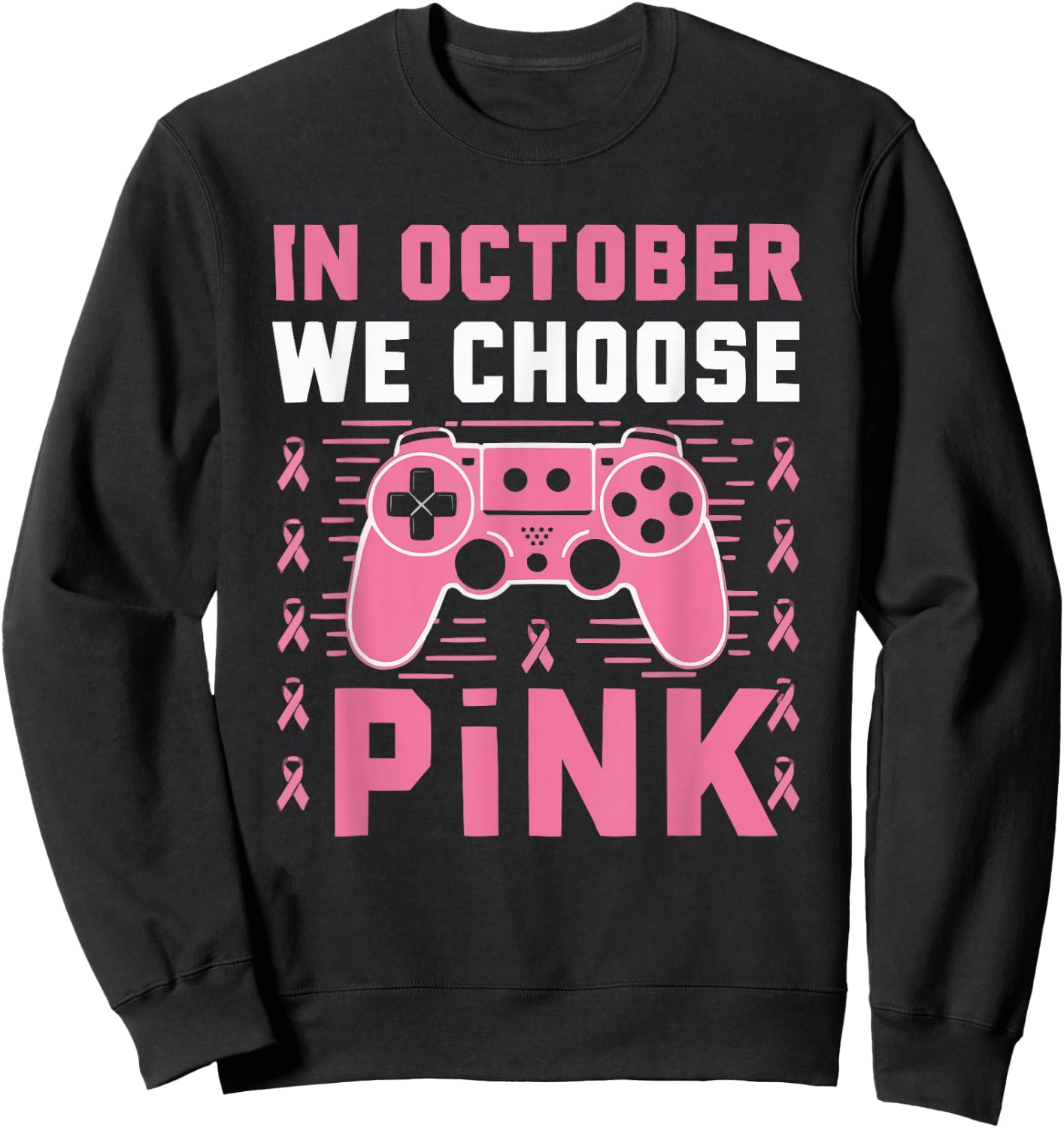 Gamer Breast Cancer Awareness Cancer Survivor Pink Ribbon Sweatshirt - Sweatshirt | Black