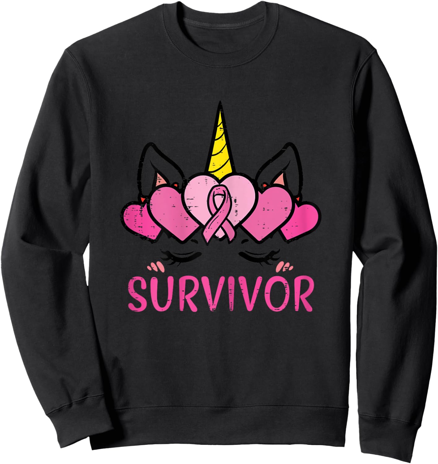 Unicorn Facee Survivor Cute Breast Cancer Awareness Women Sweatshirt - Sweatshirt | Black