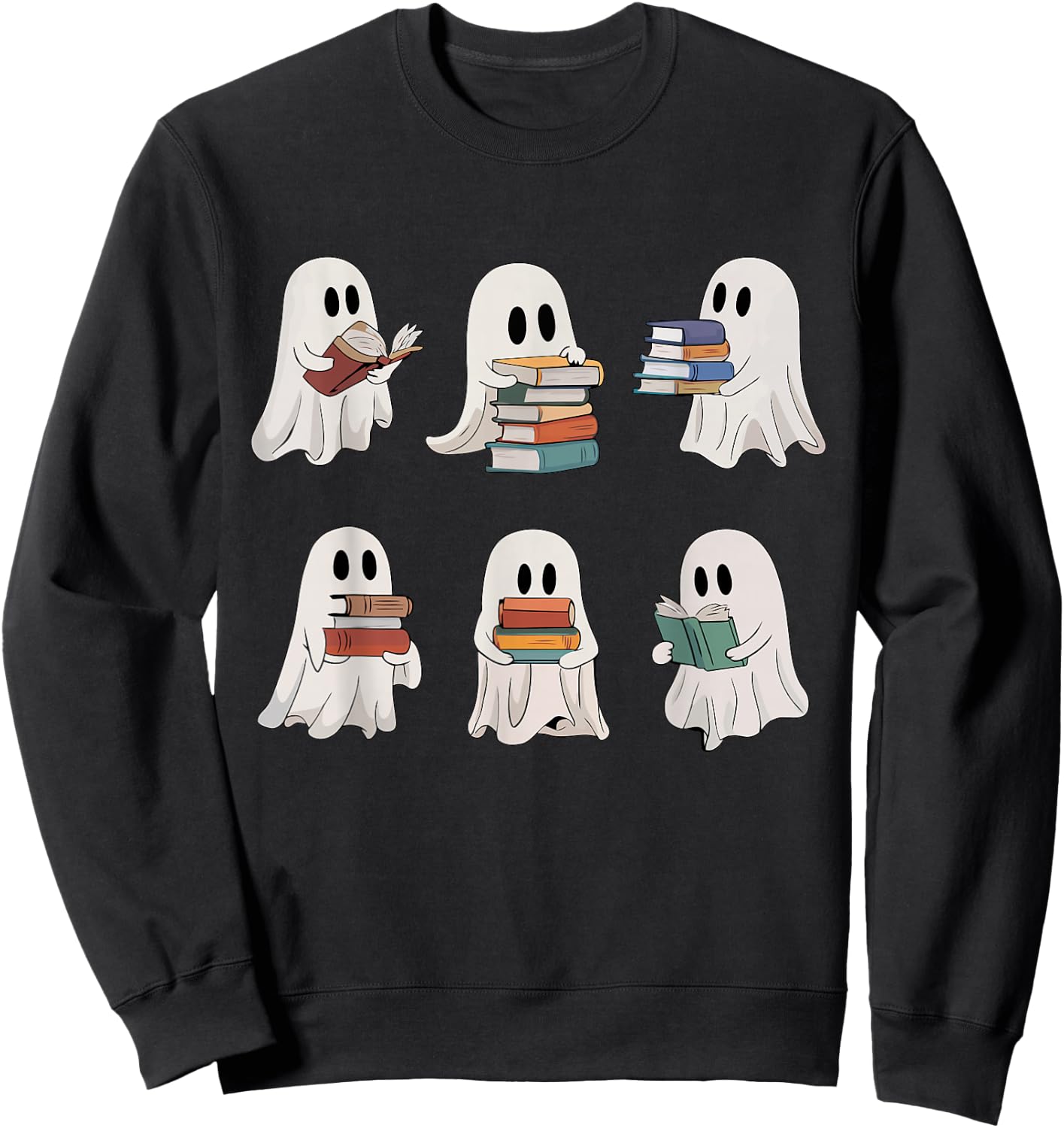 Ghost Reading Books Teacher Halloween Librarian Cute Boook Sweatshirt - Sweatshirt | Black