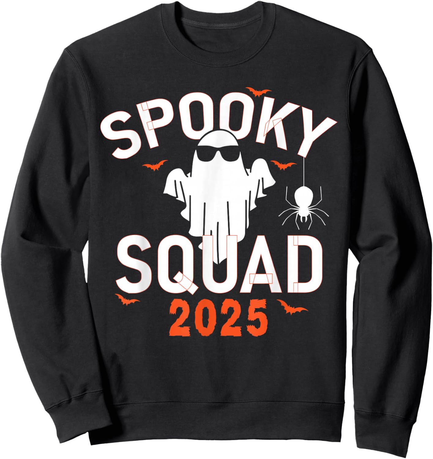 Spooky Squad 2025 Scary Halloween Bat Boo Sweatshirt - Sweatshirt | Black