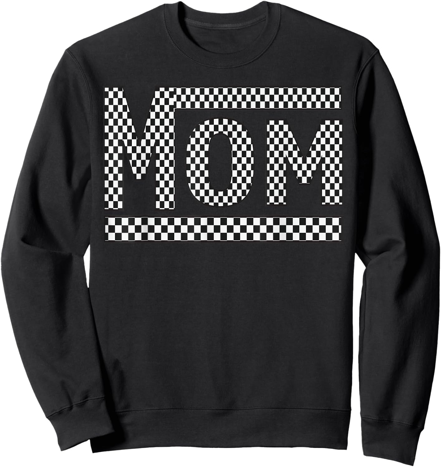 MOM Checkered Mother Mama Women Racing Pit Crew Funny Sweatshirt - Sweatshirt | Black