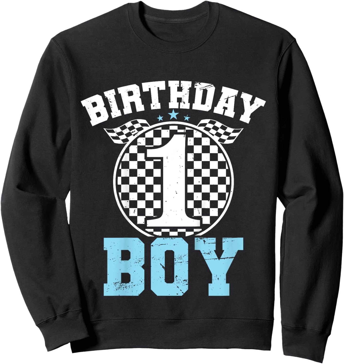 Kids 1st Birthday Boy 1 One Race Car 1st Birthday Racing Car Flag Sweatshirt - Sweatshirt | Black