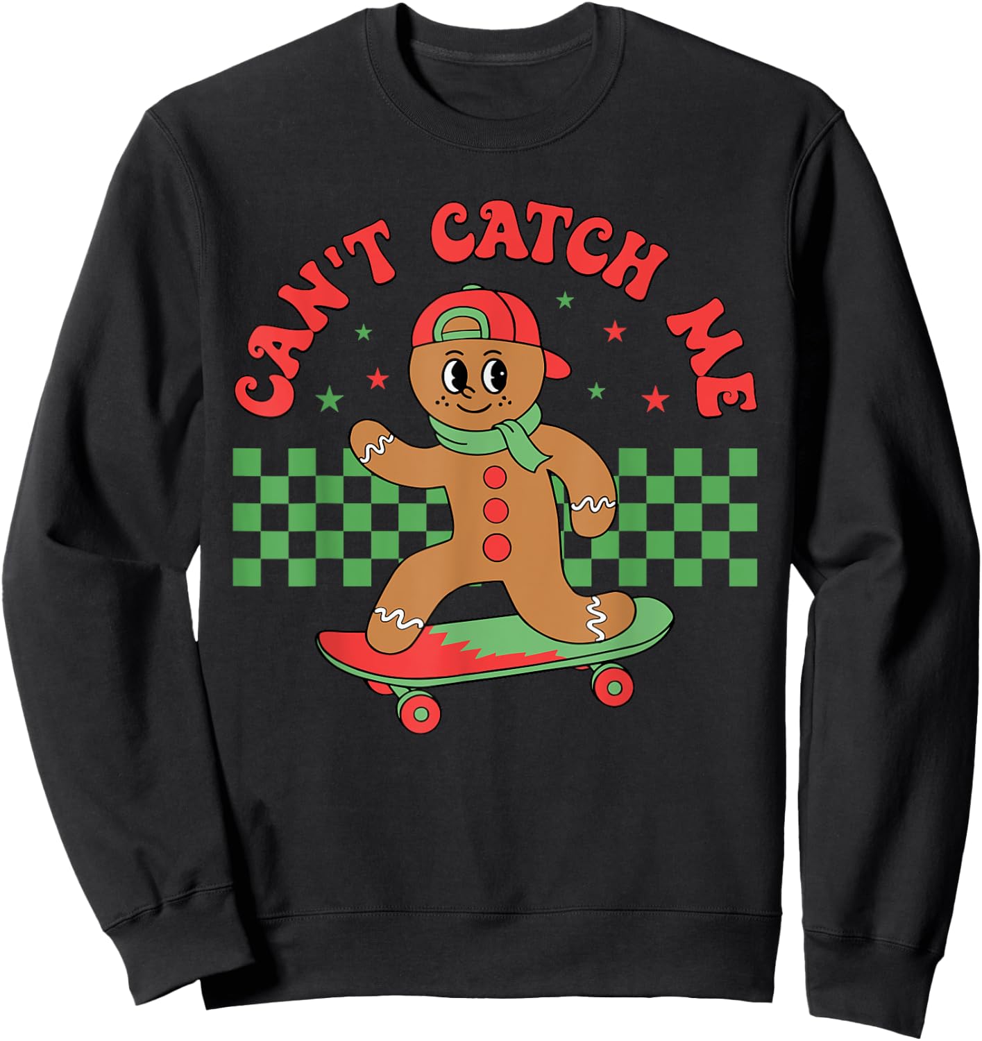 Can't Catch Me Retro Christmas Gingerbread Boy Xmas Kids Sweatshirt - Sweatshirt | Black