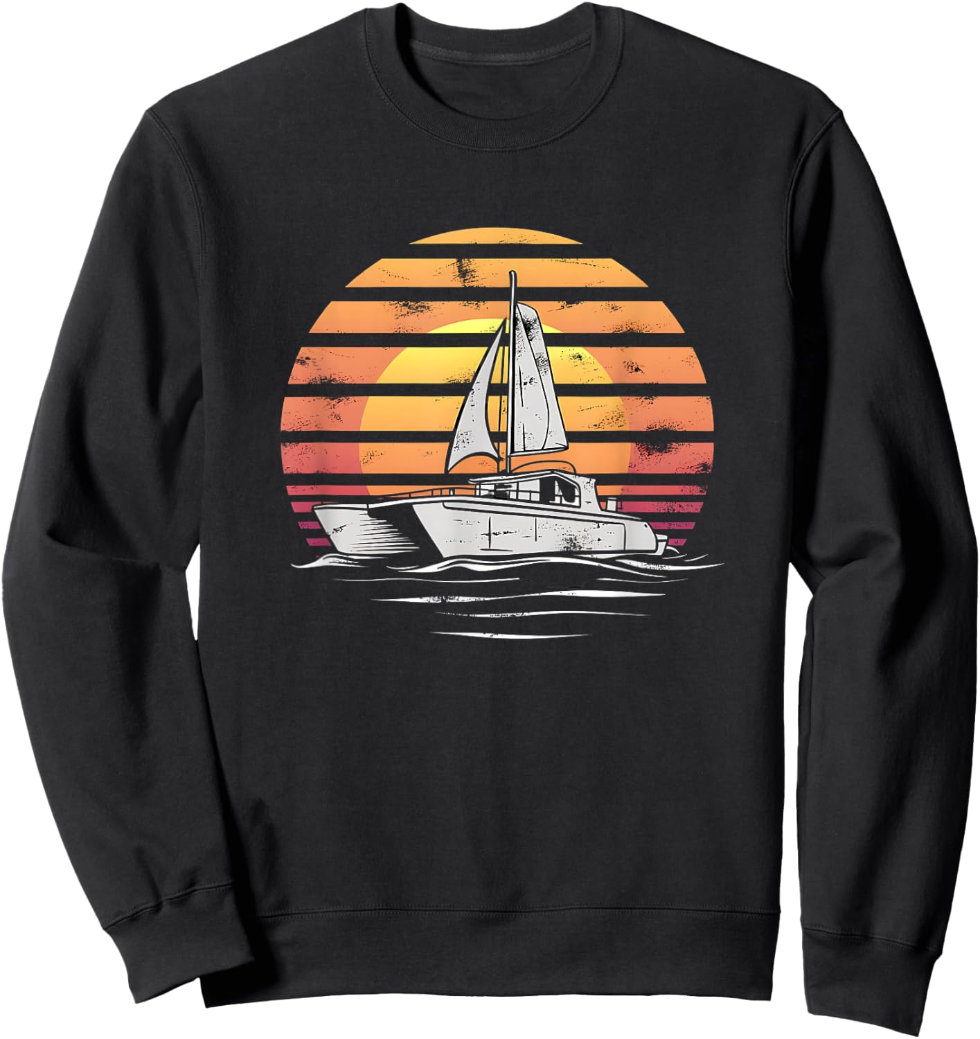 Catamaran Sunset Cat Lover Beach Sea Sail Boat Sweatshirt - Sweatshirt | Black