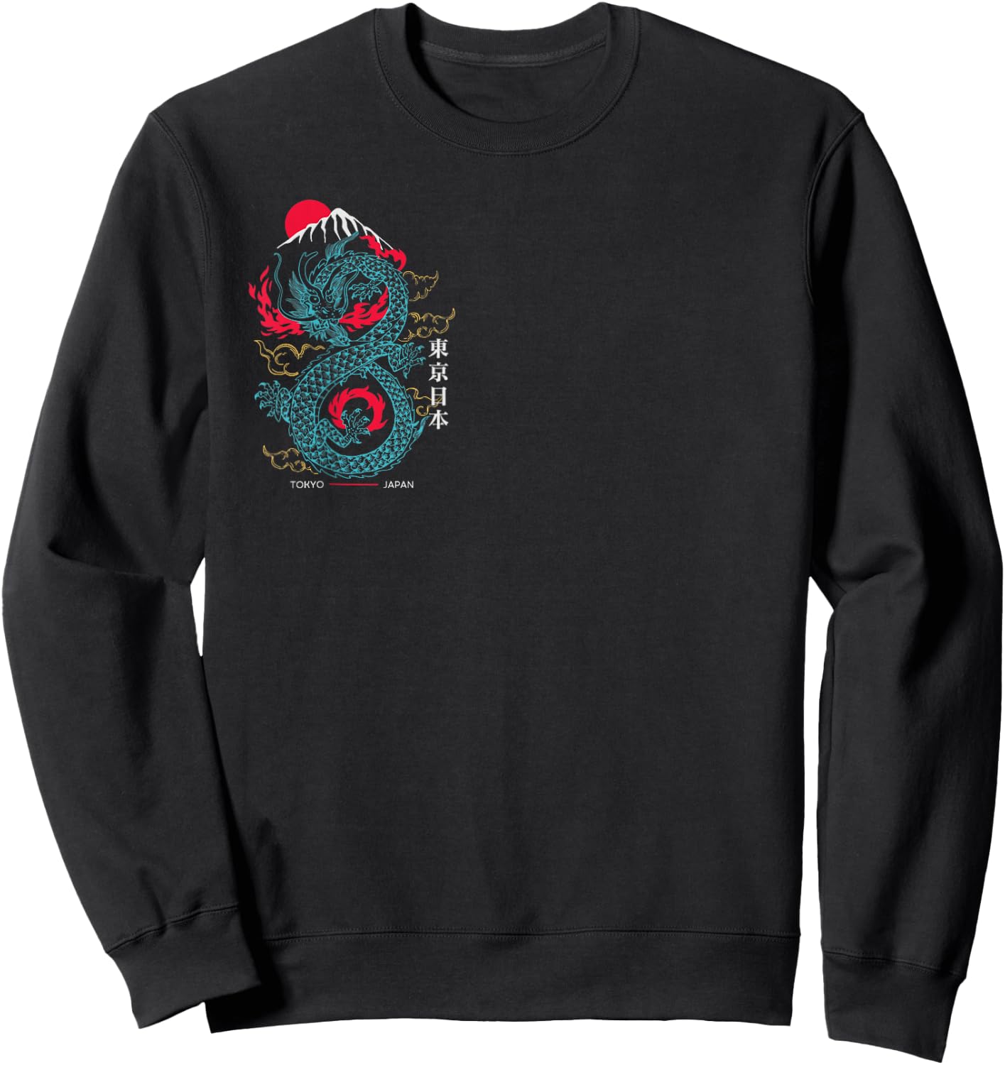 Tokyo Japan Asian Style Aesthetic Japanese Dragon On Back Sweatshirt - Sweatshirt | Black