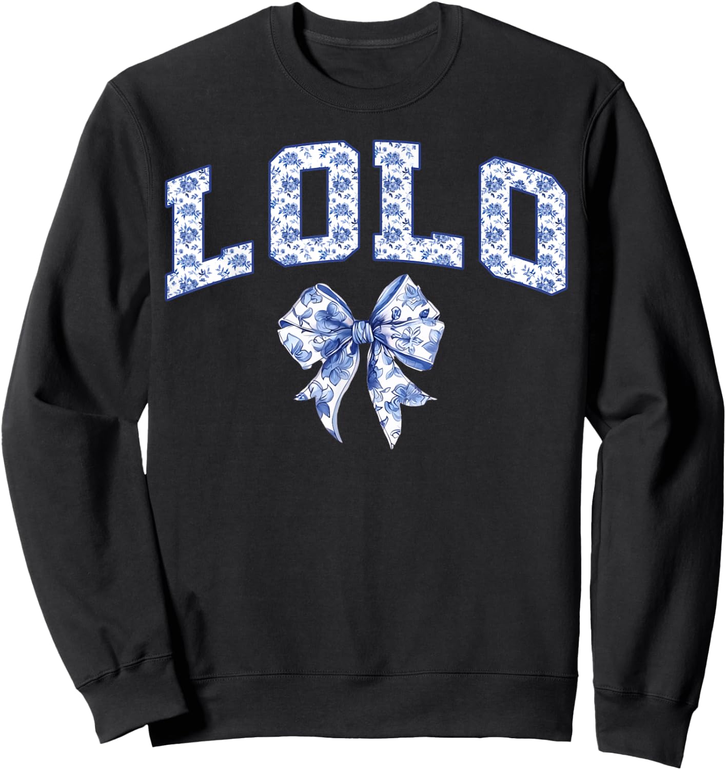 Lolo Coquette Toile Blue Bow Floral Family Matching Sweatshirt - Sweatshirt | Black