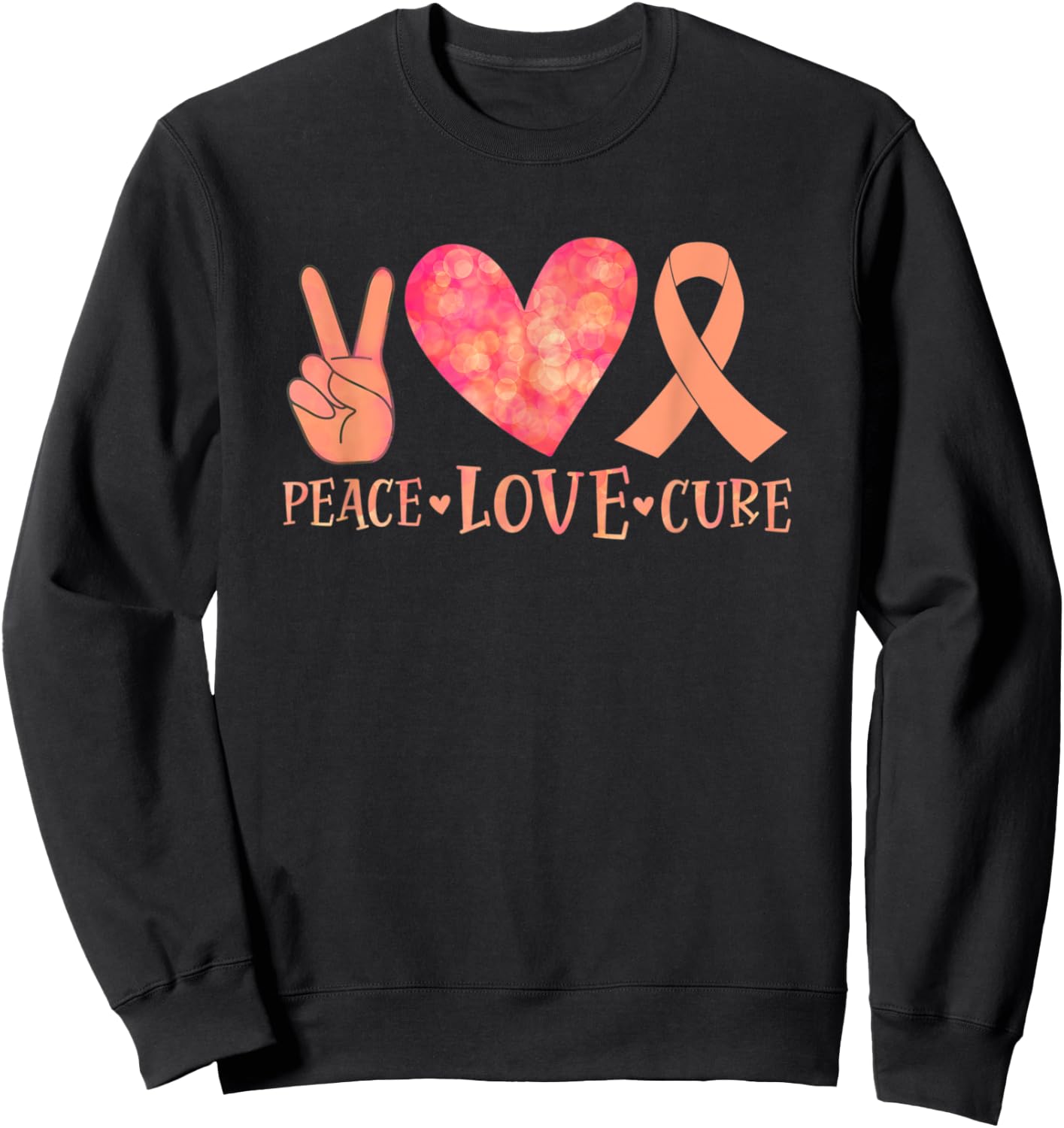 September Uterine Cancer Awareness Peace Love Cure Peach Sweatshirt - Sweatshirt | Black