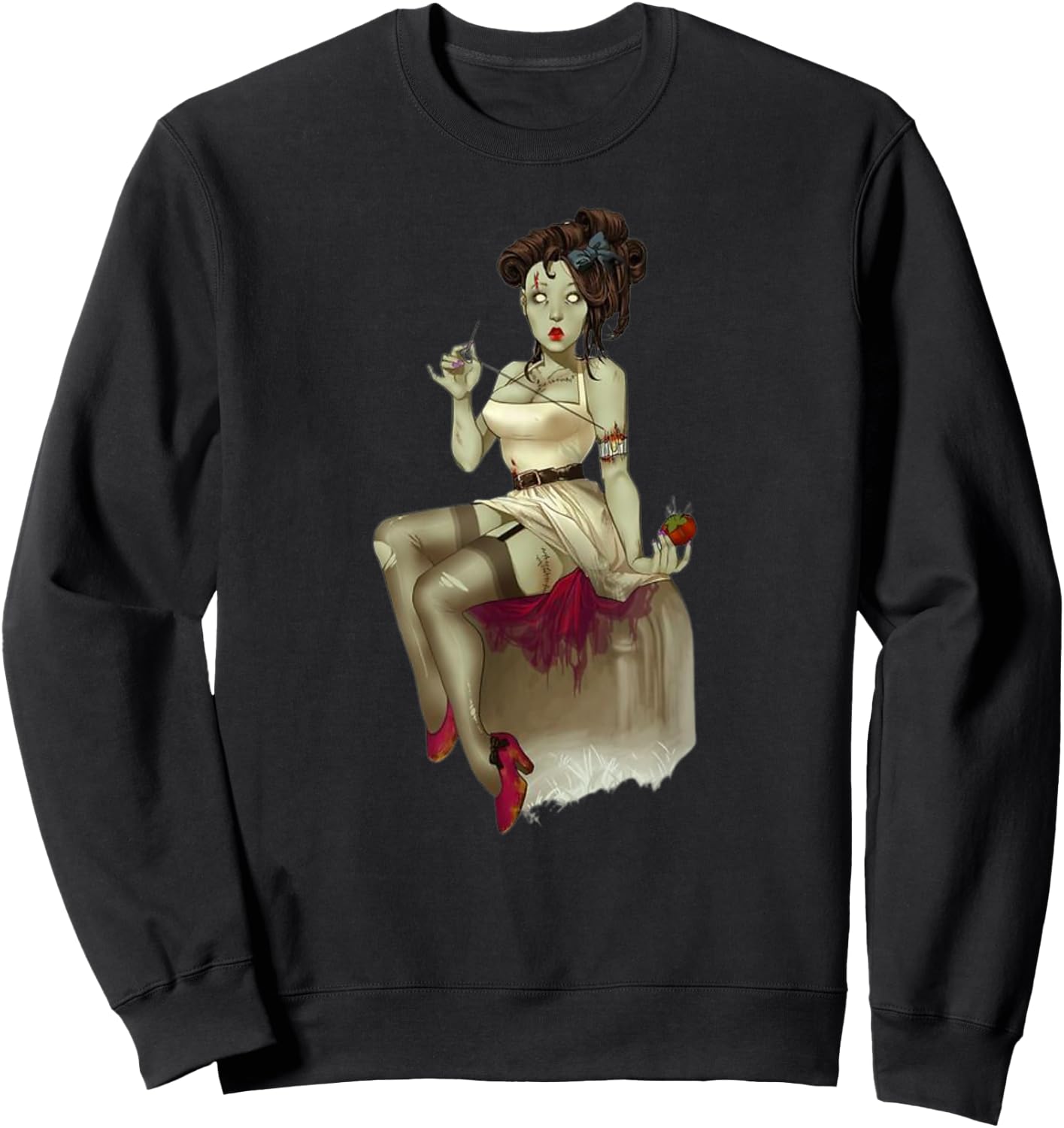 Zombie Pin Up Girl Halloween Graphic Sweatshirt - Sweatshirt | Black