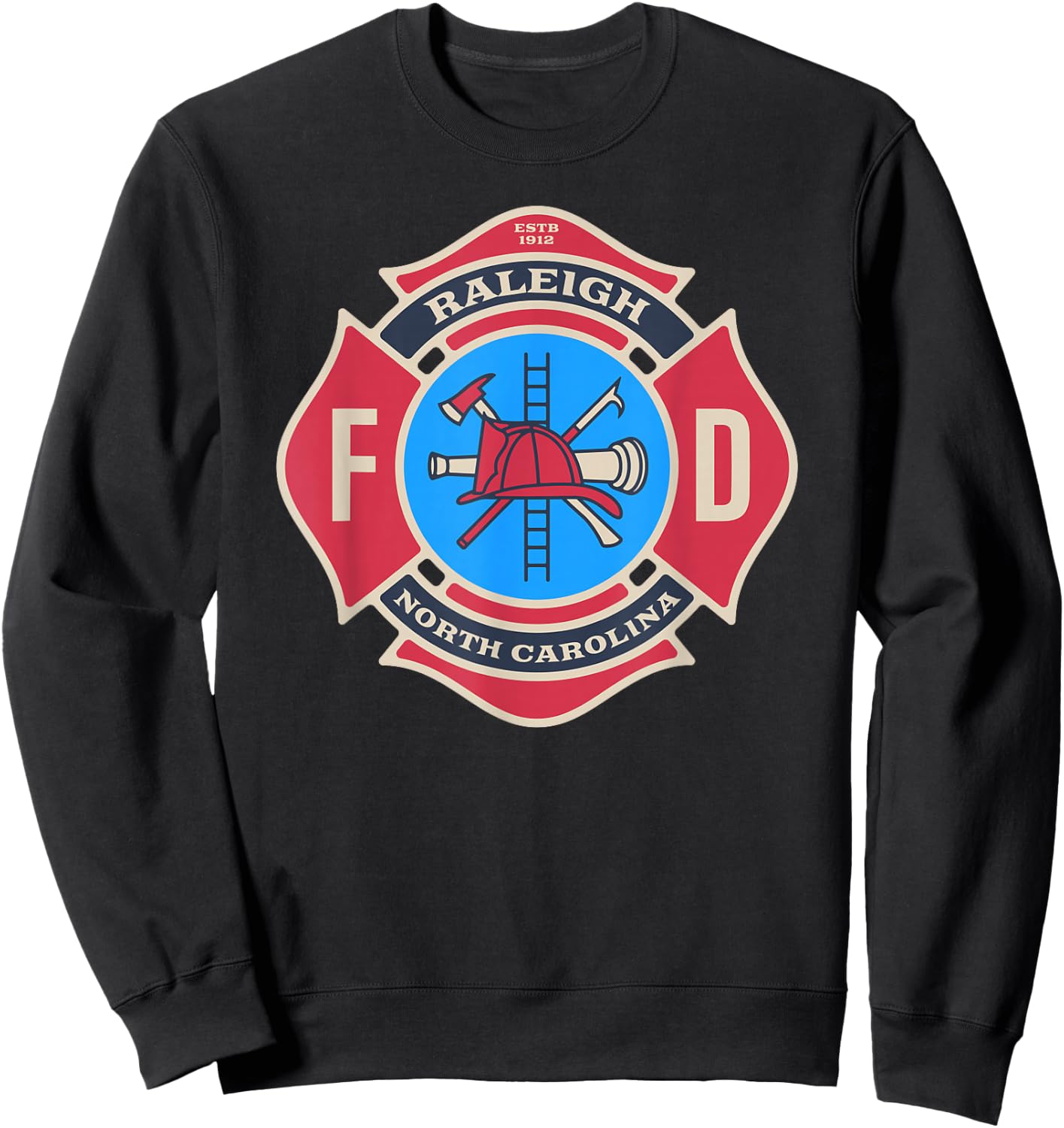 Raleigh, NC Bravery Badge Firefighter's Pride Emblem Sweatshirt - Sweatshirt | Black
