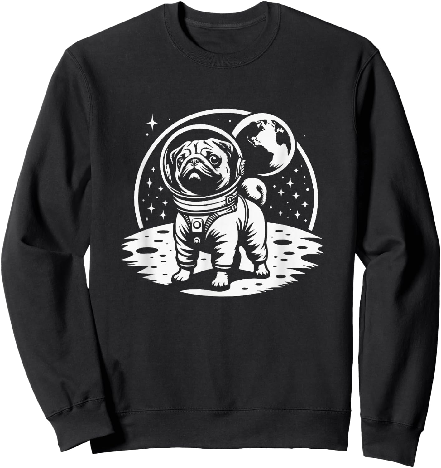 Pug Astronaut Space Graphic Design Sweatshirt - Sweatshirt | Black