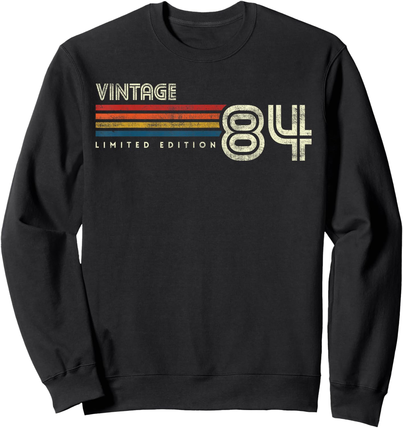 Vintage 1984 Chest Stripe Birthday Sweatshirt - Sweatshirt | Black