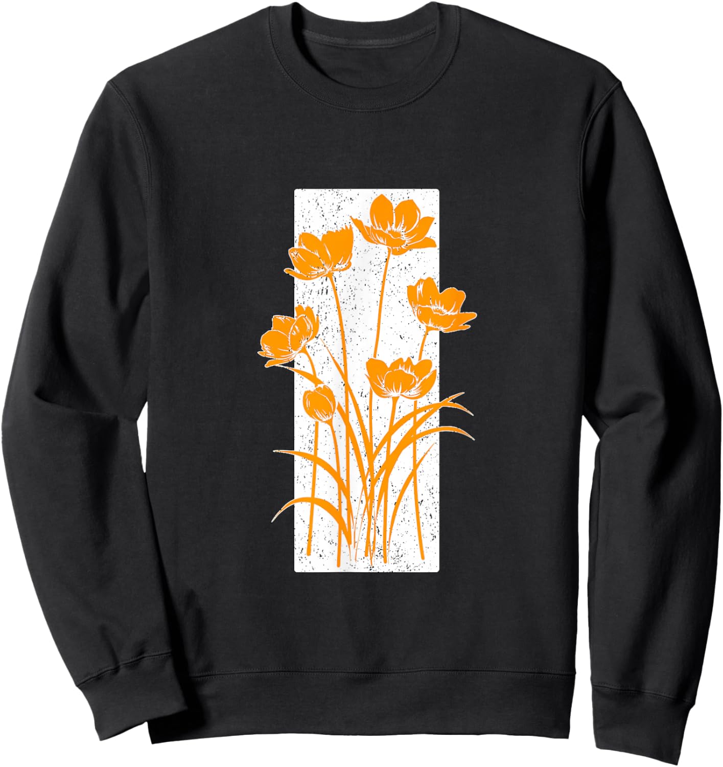 Orange Distressed Flower Stripe Orange Graphic Sweatshirt - Sweatshirt | Black