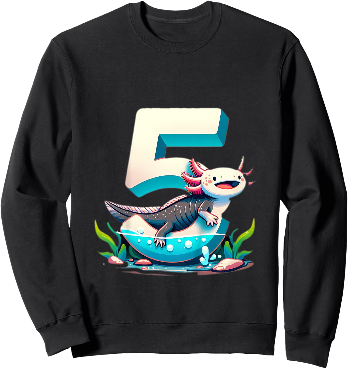 Turning 5 Years Old Axolotl Birthday Party 5th Boy Bday Girl Sweatshirt - Sweatshirt | Black