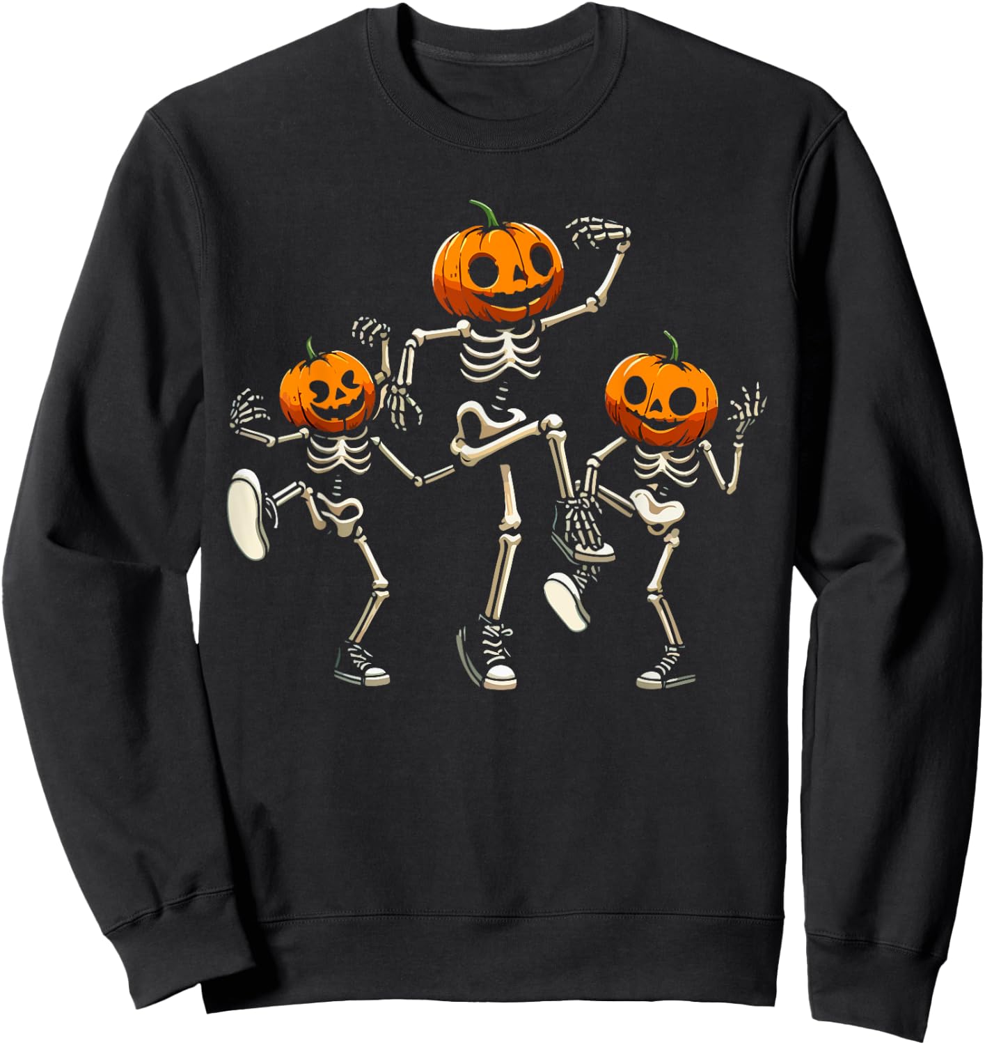 Dancing Skeleton Pumpkin Head Halloween Costume Women Men Sweatshirt - Sweatshirt | Black