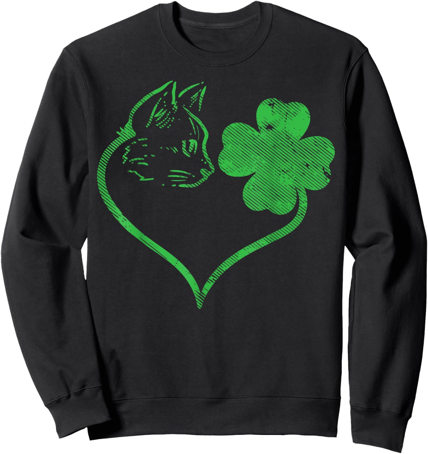 Cat Silhouette Shamrock St Patricks Day Kitten Lover Pet Sweatshirt - Sweatshirt | Black