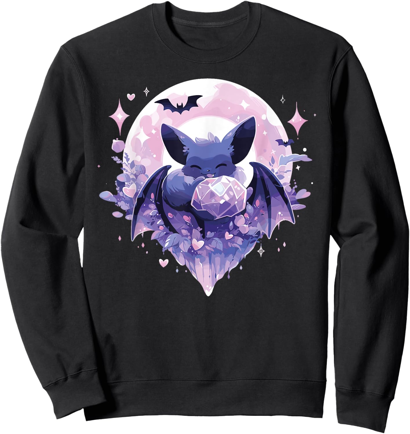 Cute Kawaii Witch Bat Crystal Alchemist Pastel Goth Sweatshirt - Sweatshirt | Black