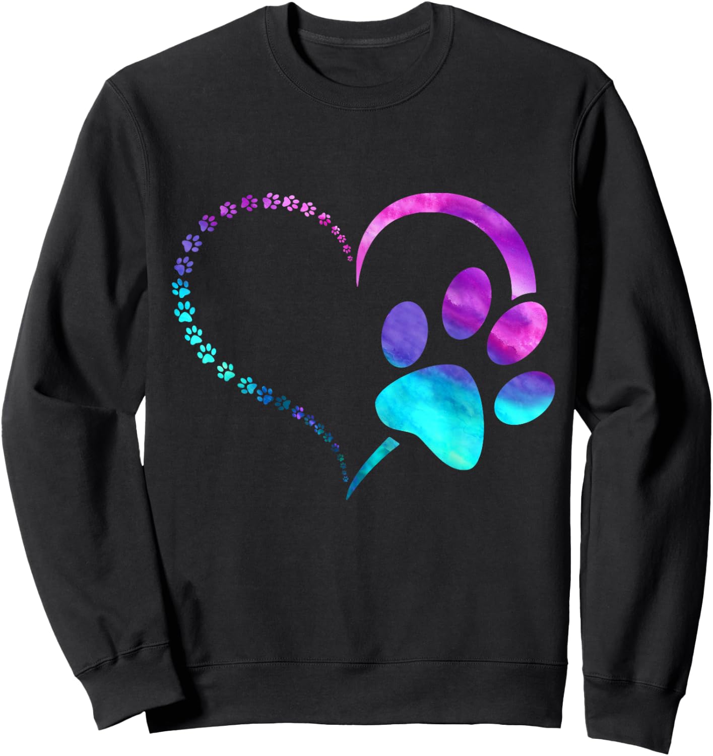 Blue Purple Teal Dog paw print paws heart design dog lovers Sweatshirt - Sweatshirt | Black