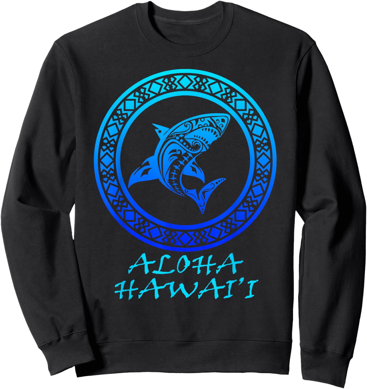Aloha Hawai'i Vintage Hawaiian Island Tribal Shark Sweatshirt - Sweatshirt | Black