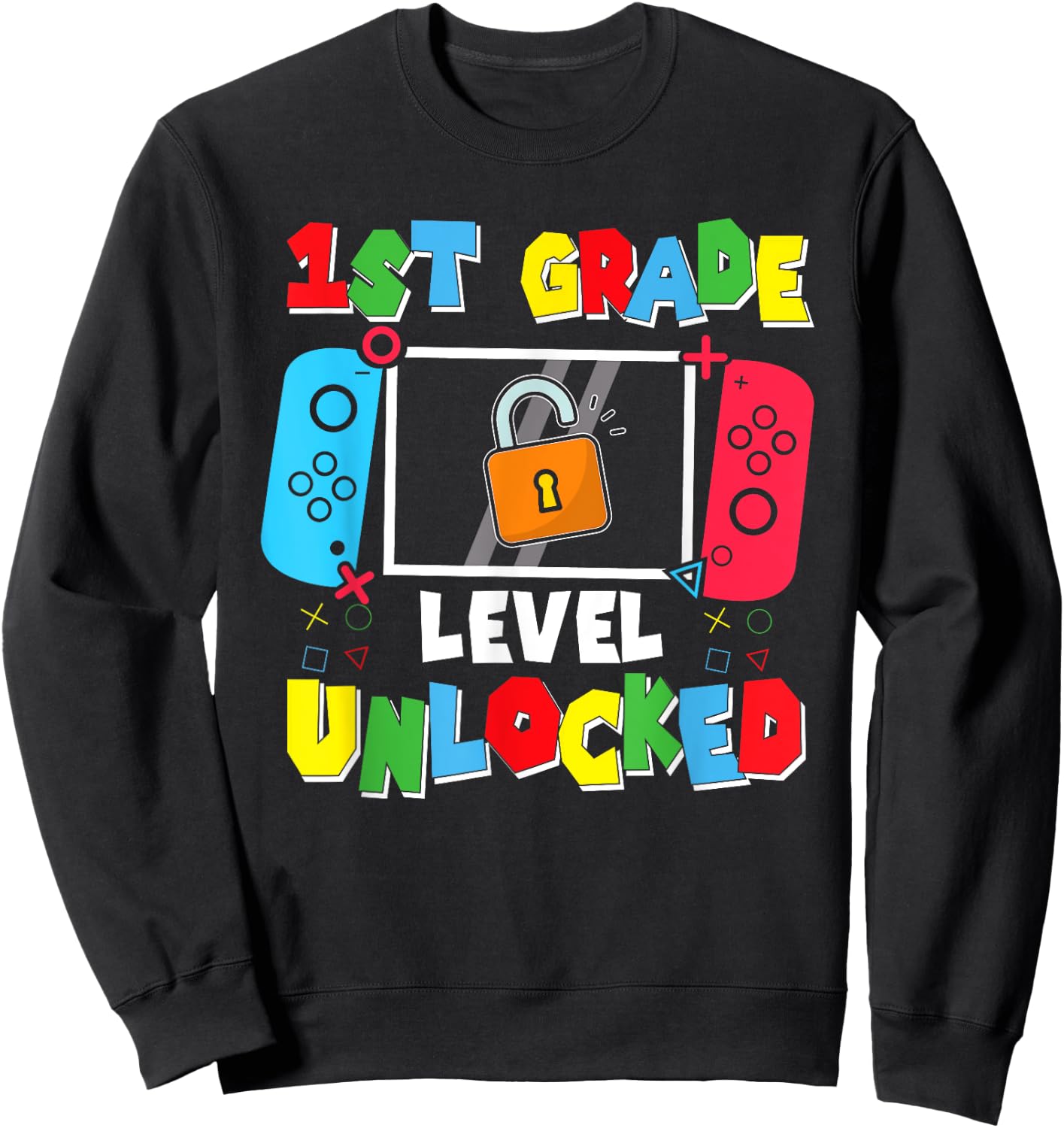 1st Grade Level Unlocked Back to School First Day Gamer Boys Sweatshirt - Sweatshirt | Black