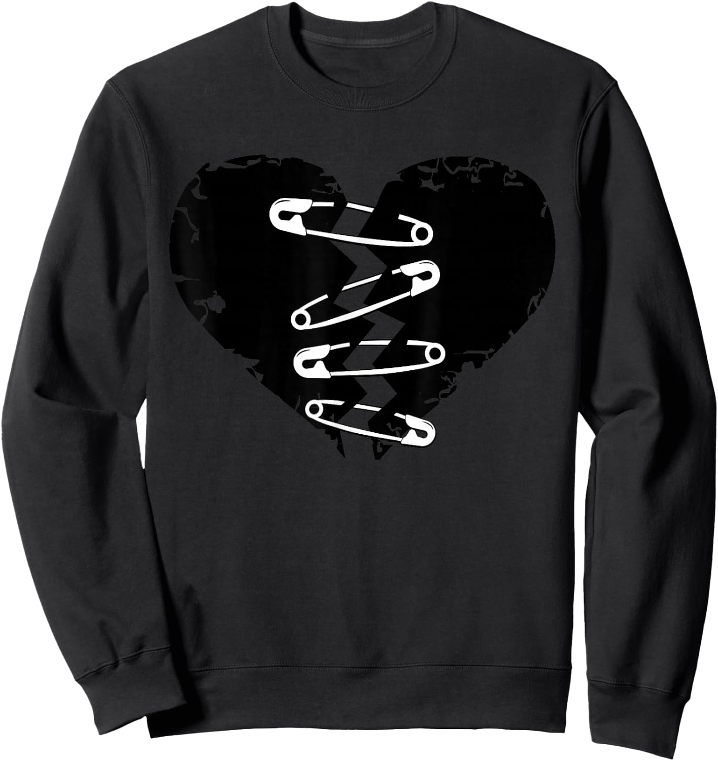 Dark Broken Heart and Safety Pins for Sweatshirt - Sweatshirt | Black