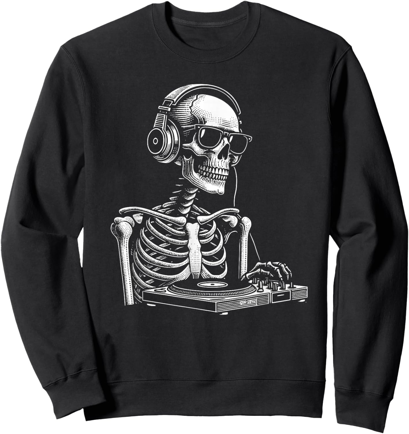 Skeleton DJ Lazy Halloween Costume Headphones Disc Jockey Sweatshirt - Sweatshirt | Black