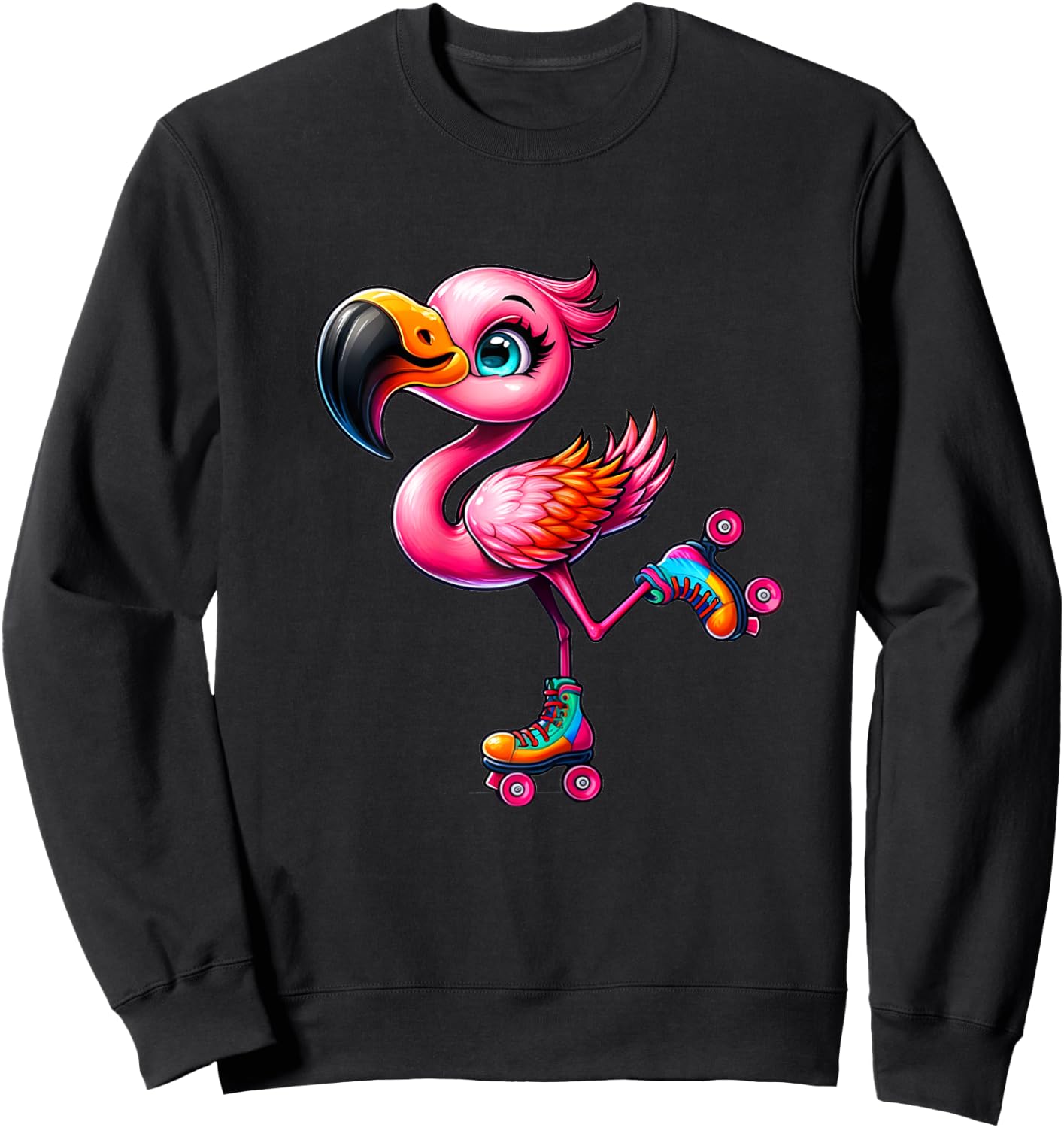Flamingo Roller Skates Funny Roller Skates Design for Girls Sweatshirt - Sweatshirt | Black
