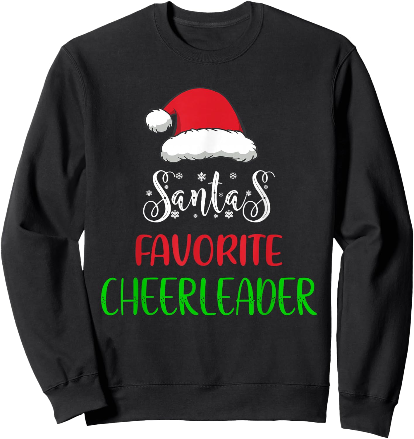 Santa's Favorite Cheerleader Pajama Christmas Funny Sweatshirt - Sweatshirt | Black