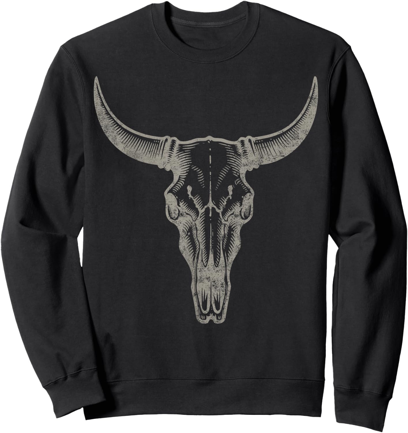 Cowgirl Cowboy Vintage Women Men Western Cow Skull Graphic Sweatshirt - Sweatshirt | Black