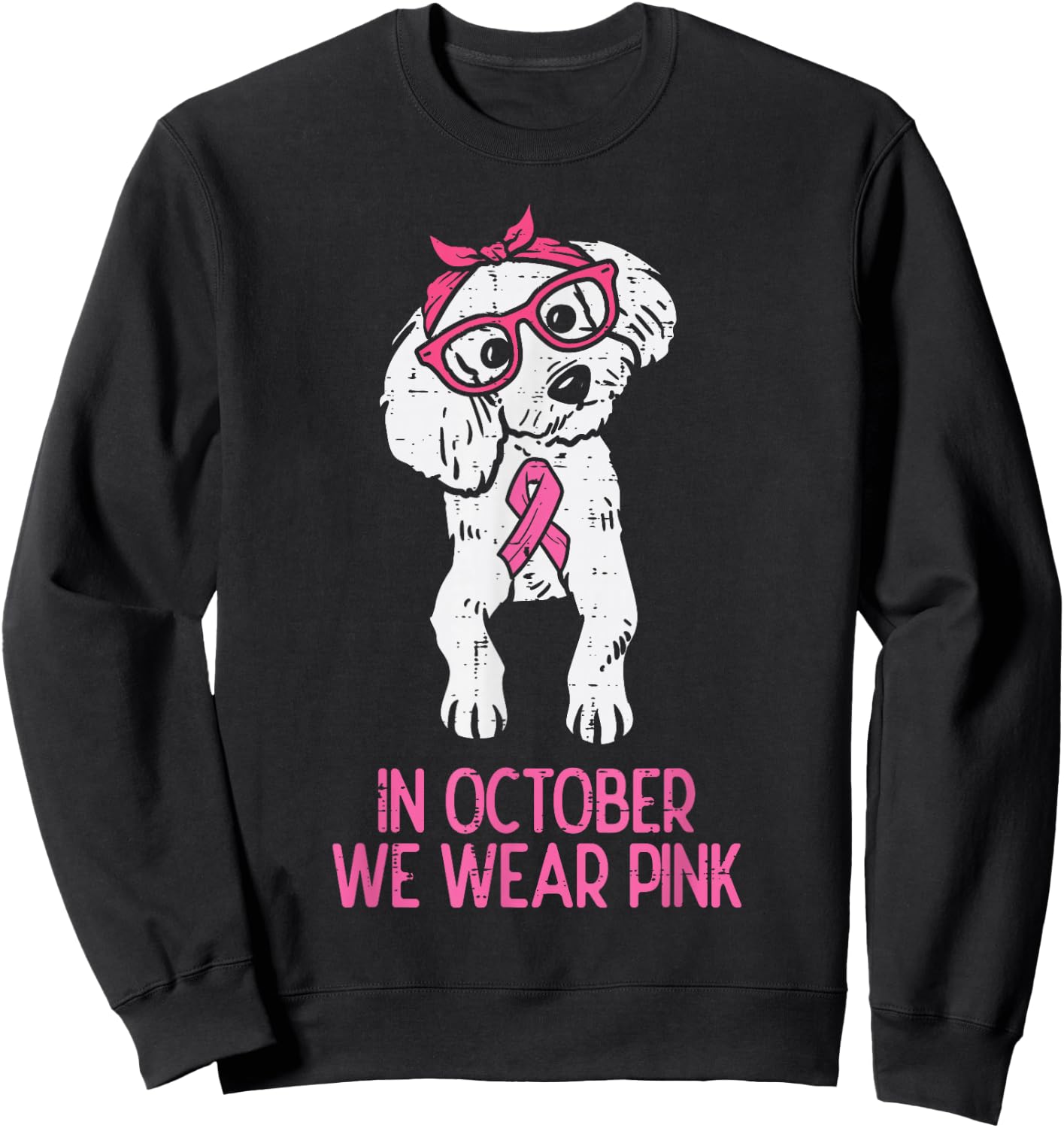 In October We Wear Pink Poodle Dog Breast Cancer Awareness Sweatshirt - Sweatshirt | Black
