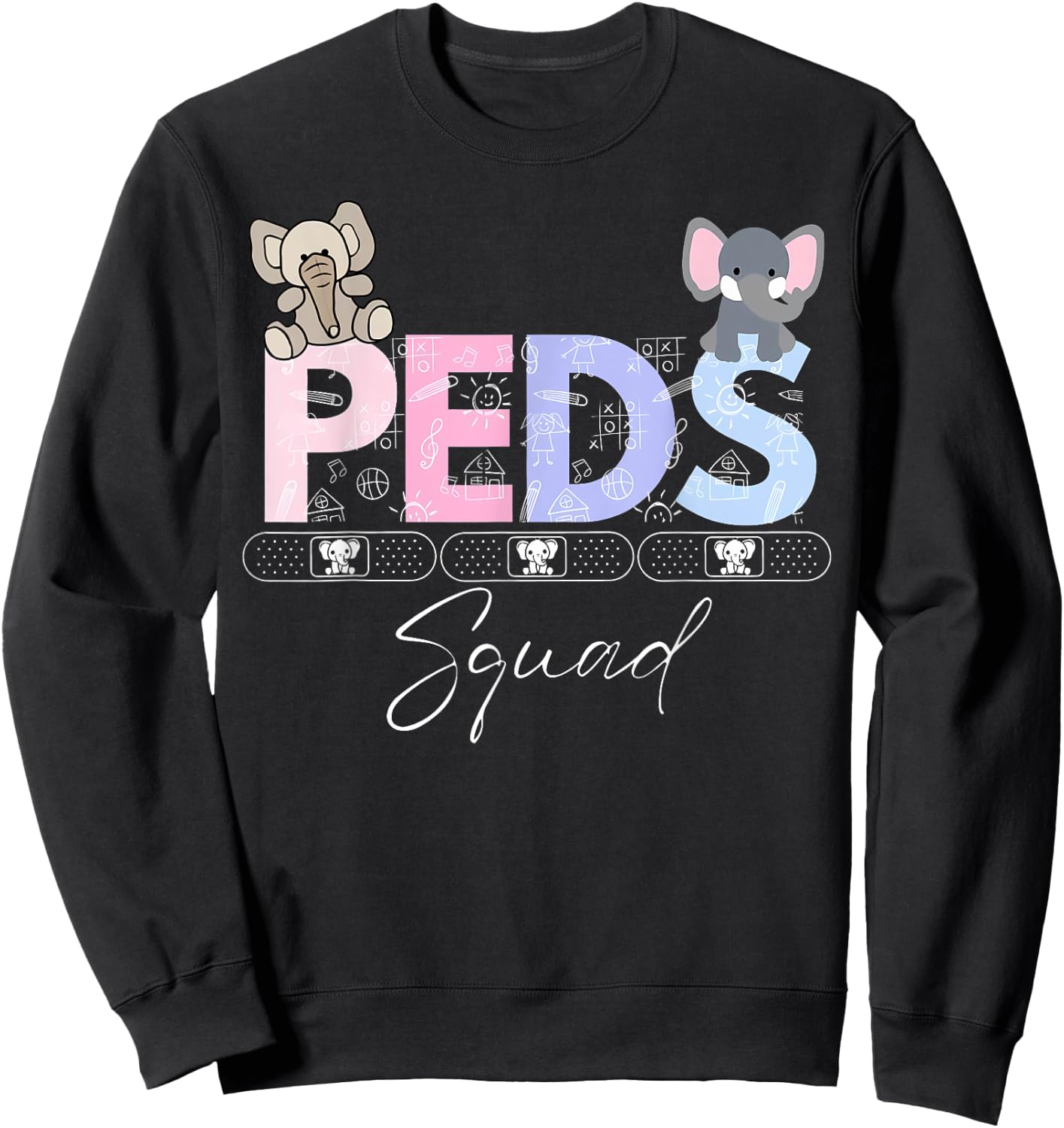 Cute Peds Squad Nurse Elephant Pediatric Graduation Sweatshirt - Sweatshirt | Black