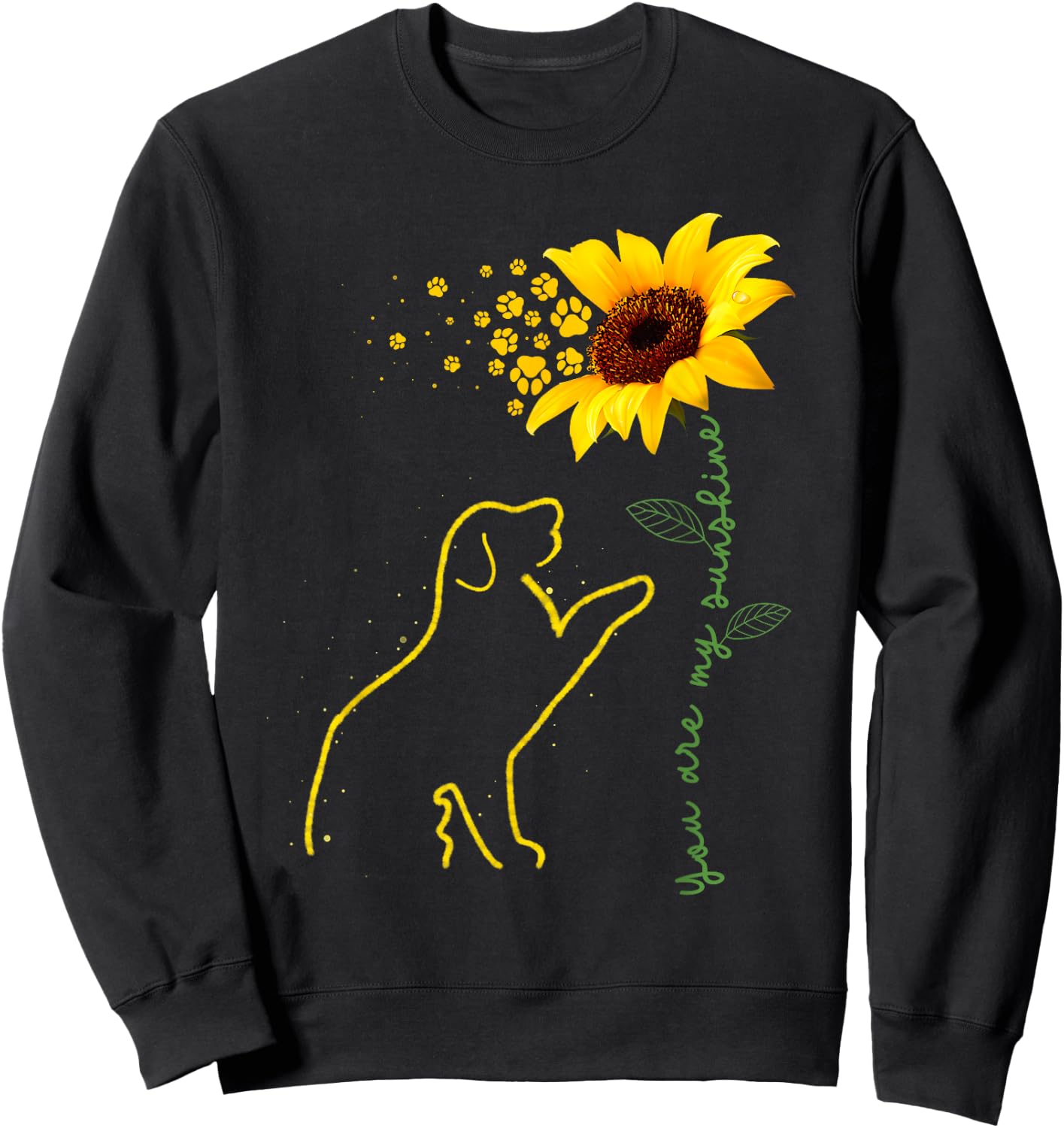Cute Dog Lover Dog Sunflower Puppy Paw Print Men Women Kids Sweatshirt - Sweatshirt | Black