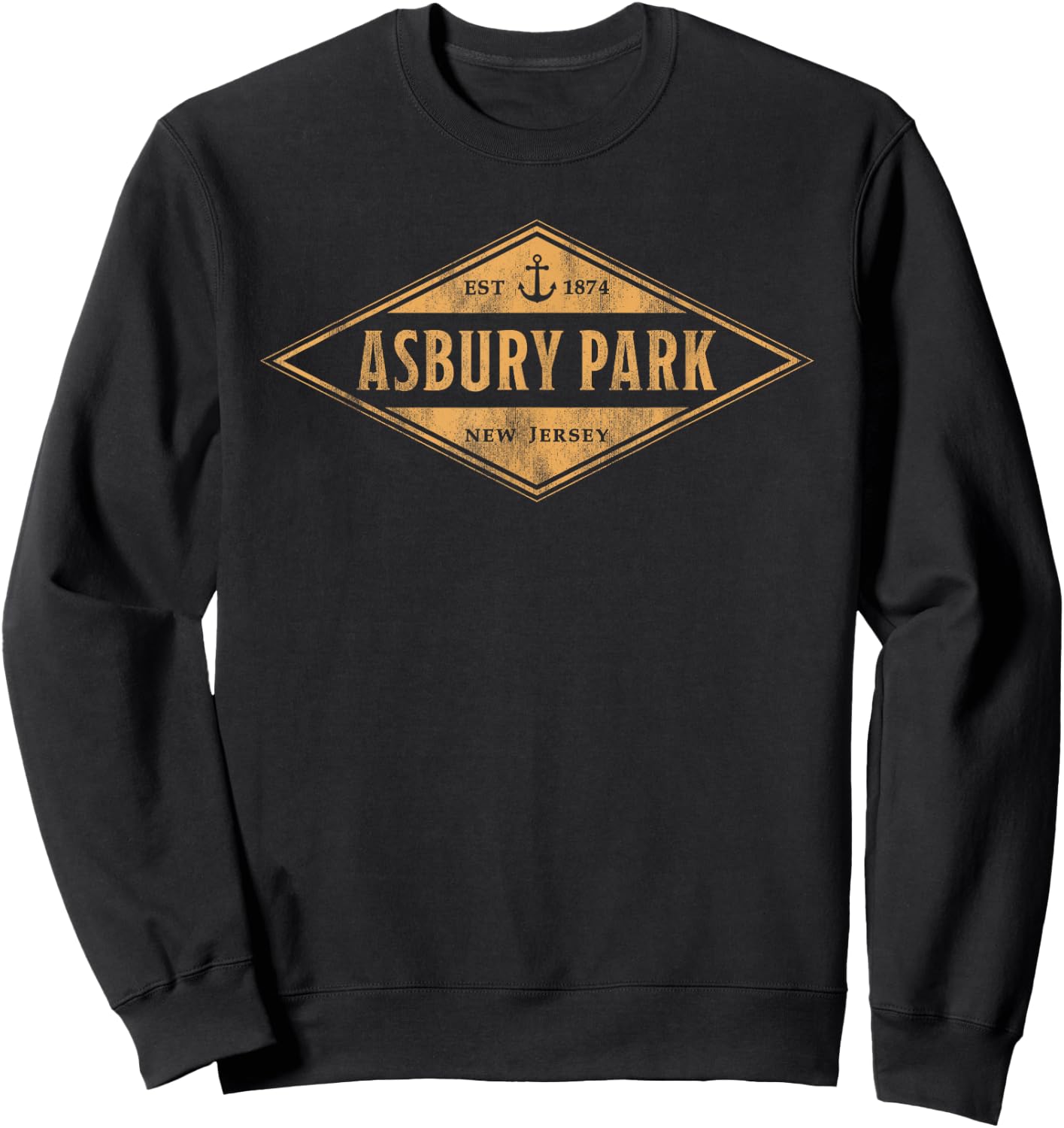 Asbury Park New Jersey Souvenir Vacation Vintage Badge , Small, Grey Sweatshirt - Sweatshirt | Black