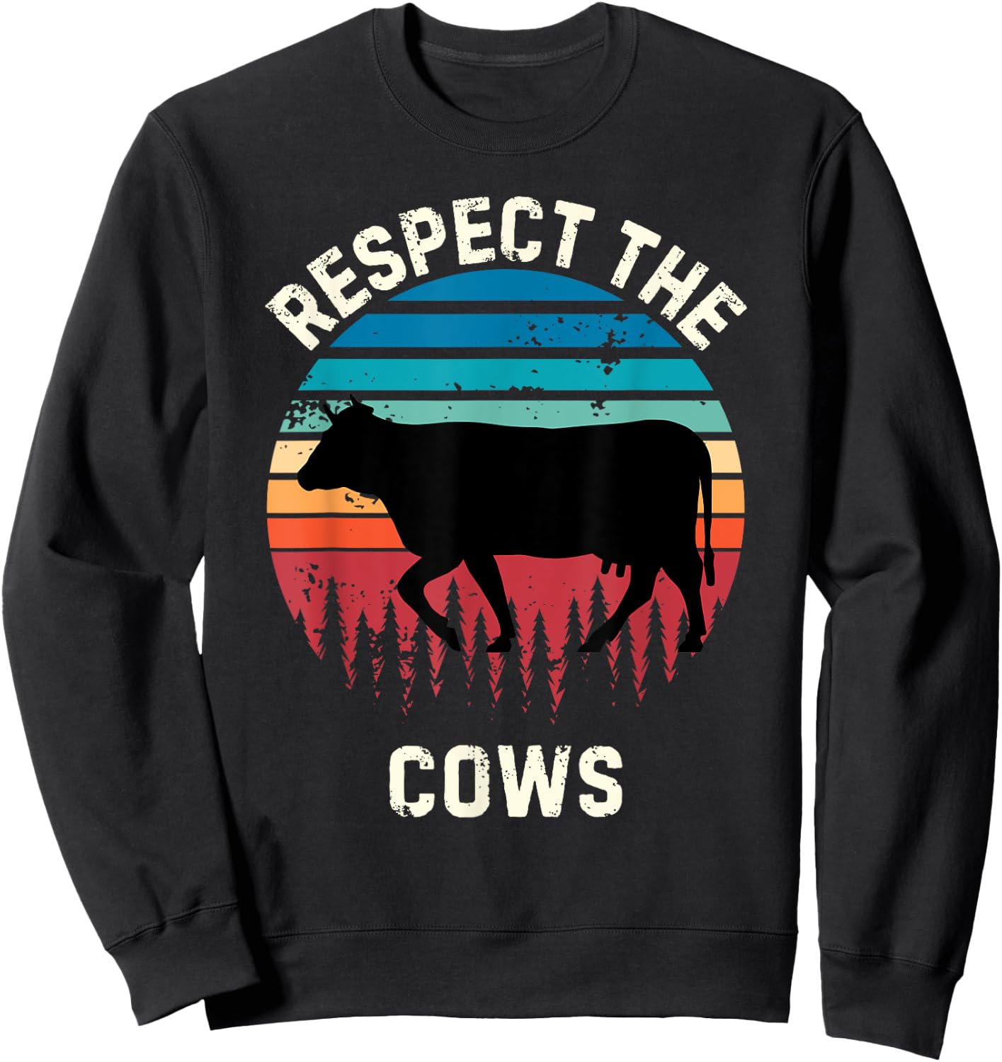 Retro Respect The Cows Vintage Grunge Cows Lover Sweatshirt - Sweatshirt | Black