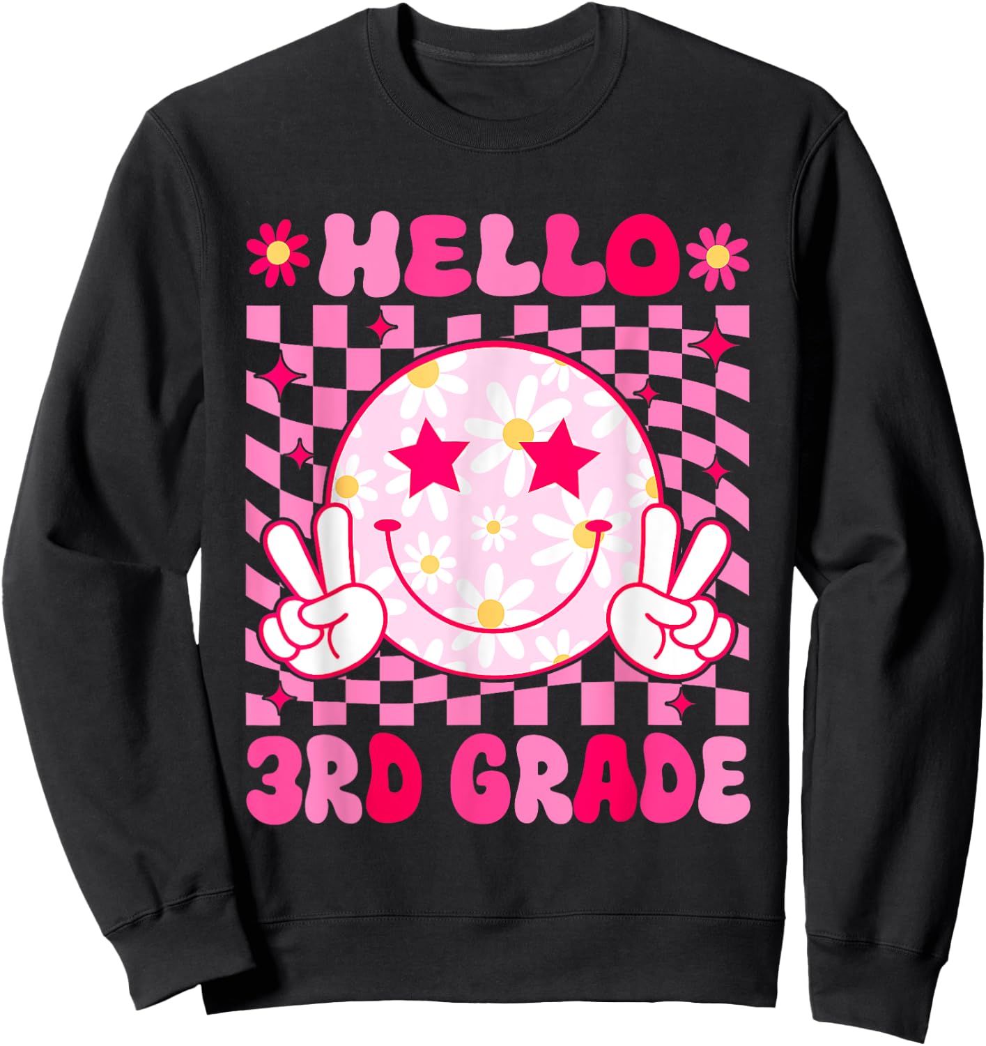 Hello 3rd Grade Back To School First Day Teachers Girls Kids Sweatshirt - Sweatshirt | Black