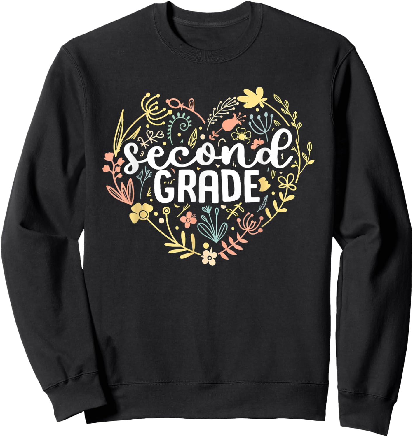 2nd Second Grade Floral Heart Back To School Teacher Girls Sweatshirt - Sweatshirt | Black
