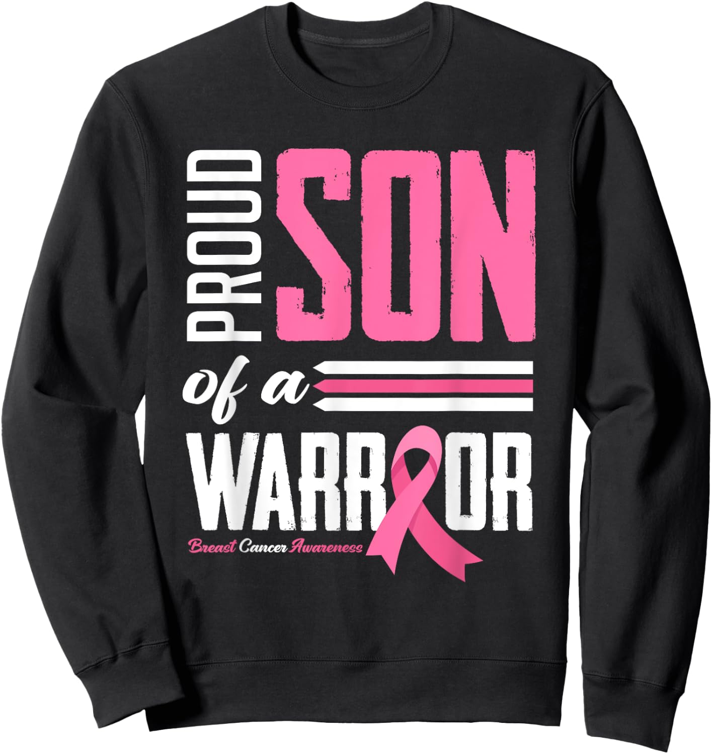 Proud Son Of A Warrior Mom Breast Cancer Awareness Sweatshirt - Sweatshirt | Black
