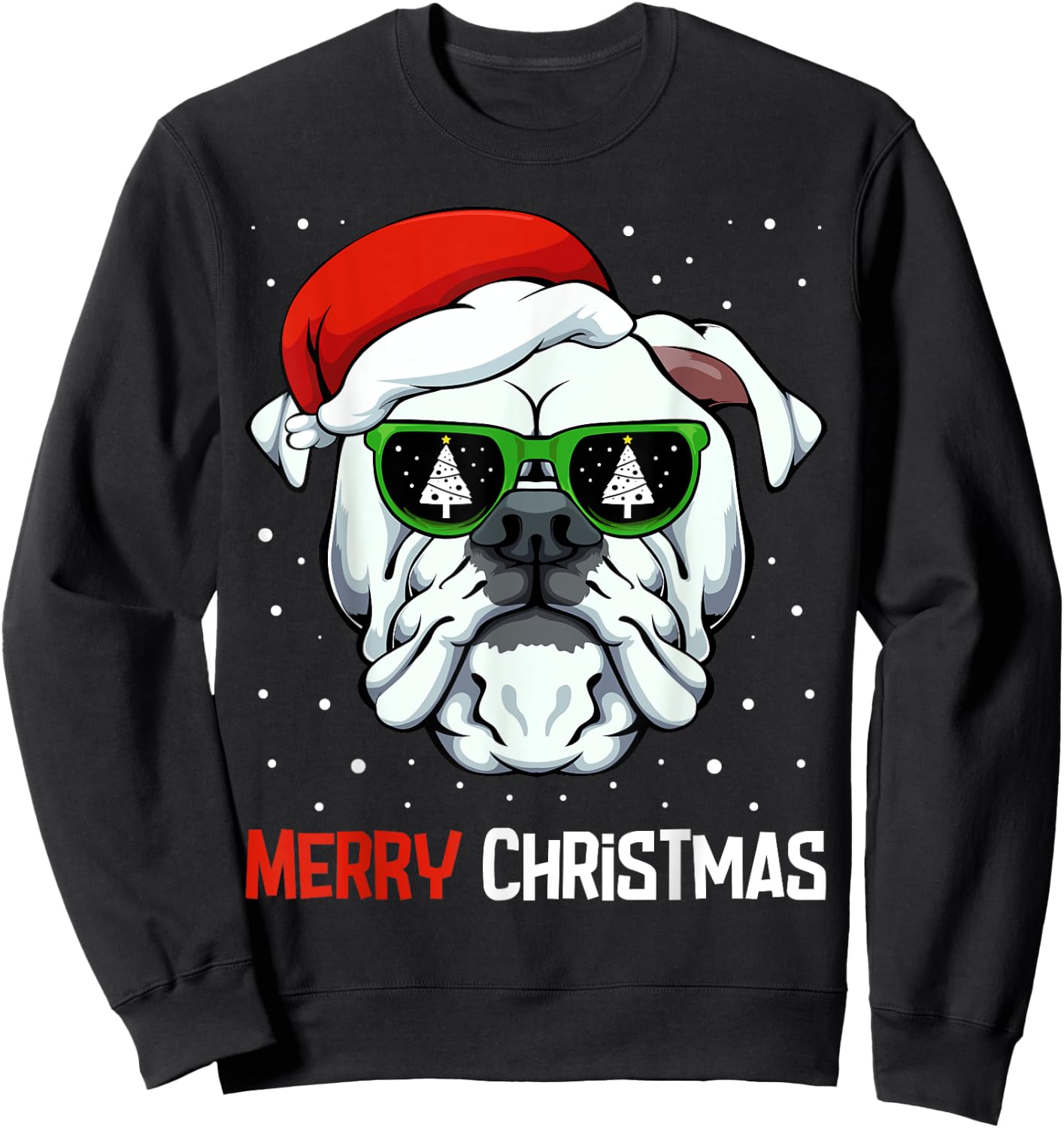 English Bulldog Merry Christmas Pajama Cute Dog Santa Hat Sweatshirt - Sweatshirt | Black