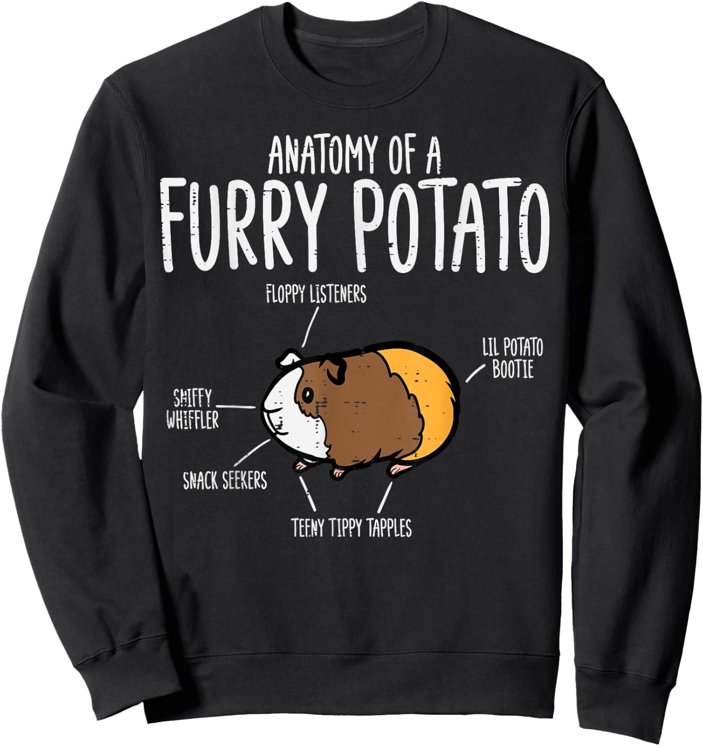 Guinea Pig Anatomy Of Furry Potato Funny Cavy Men Women Kids Sweatshirt - Sweatshirt | Black