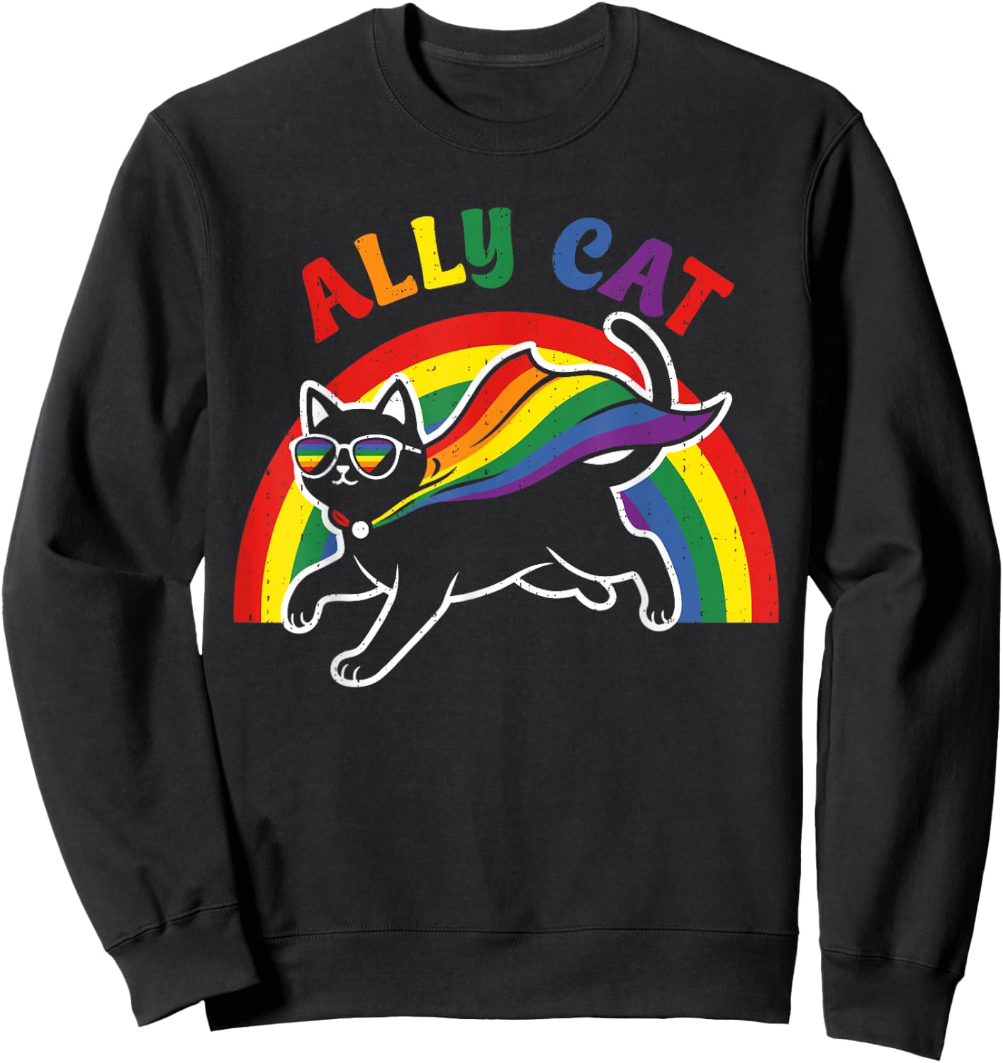 Cat Gay Pride Ally Rainbow Sunglasses LGBTQ Men Women Kids Sweatshirt - Sweatshirt | Black