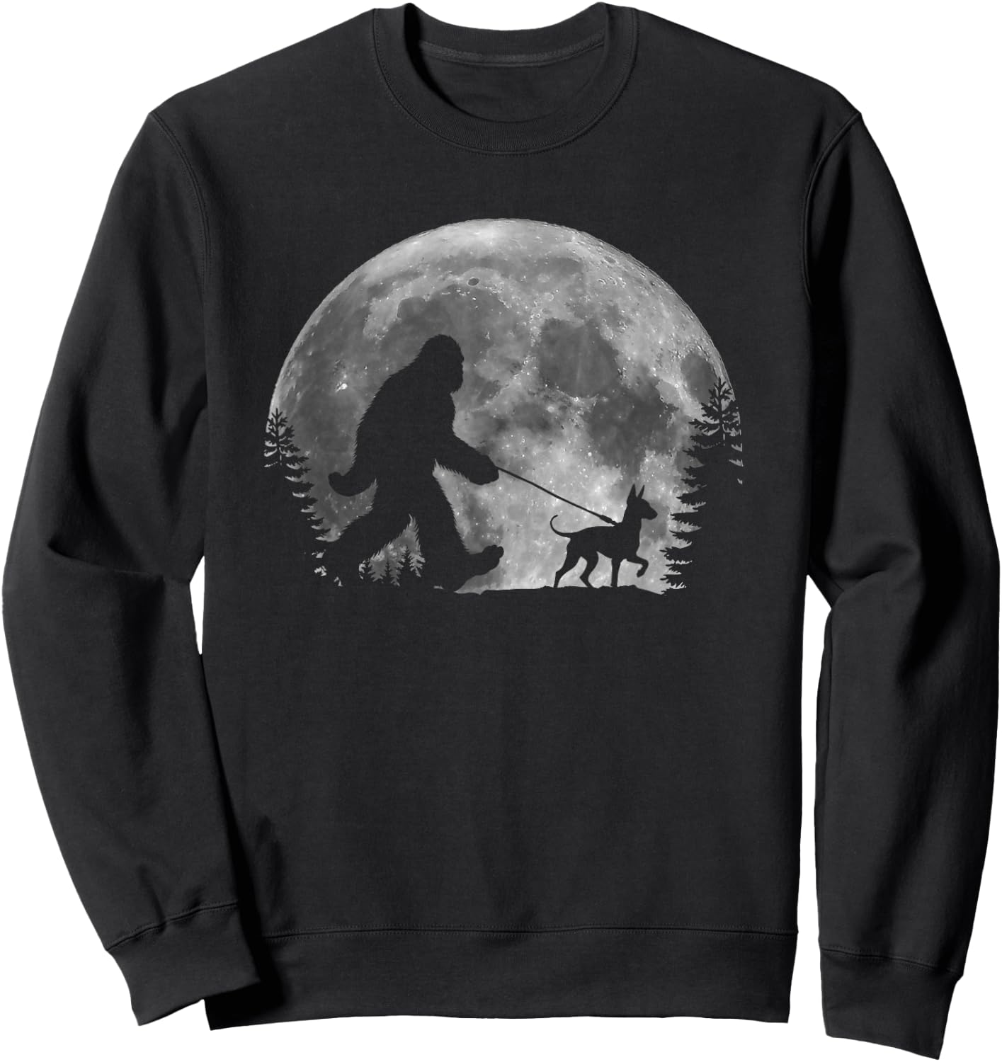 Bigfoot Walking a Dog Funny American Hairless Terrier Moon Women Kids Sweatshirt - Sweatshirt | Black