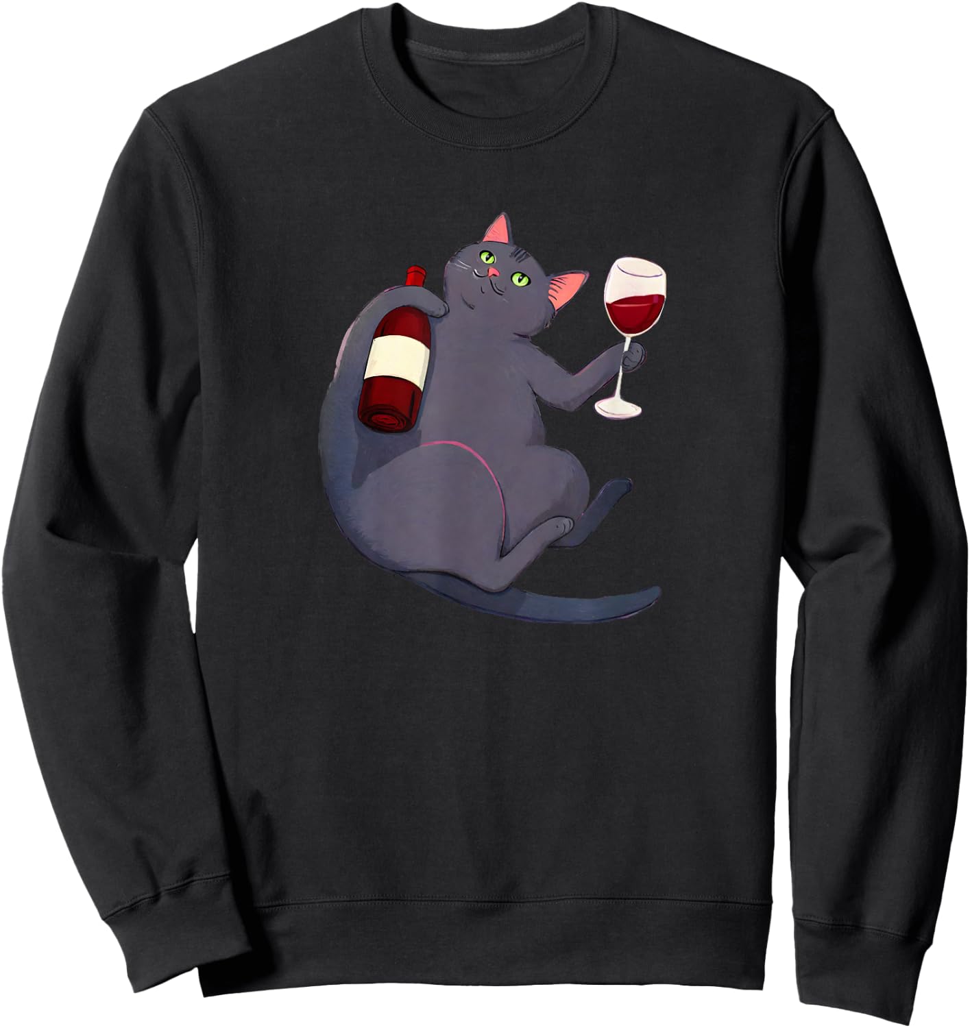 Cat and a bottle of wine. Cat wine red wine vino wine Sweatshirt - Sweatshirt | Black