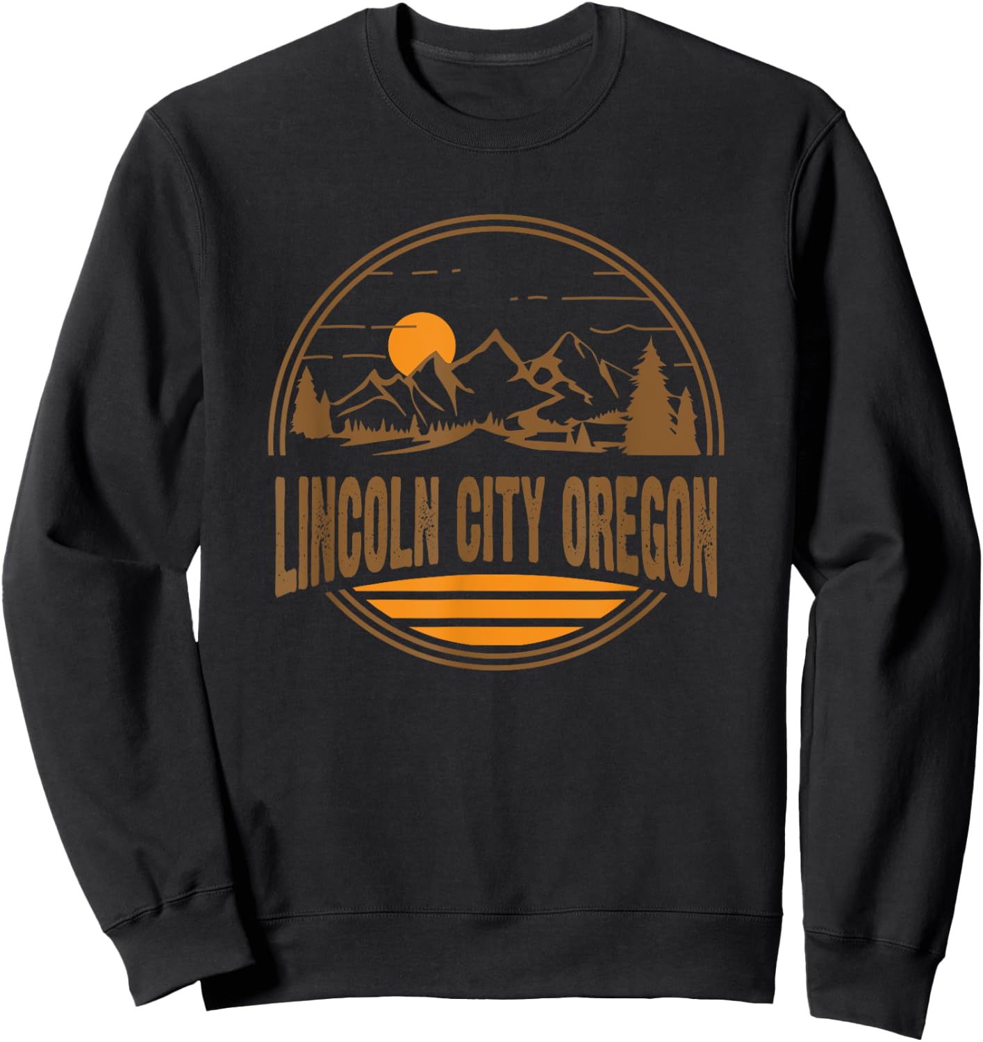 Vintage Lincoln City, Oregon Mountain Hiking Souvenir Print Sweatshirt - Sweatshirt | Black